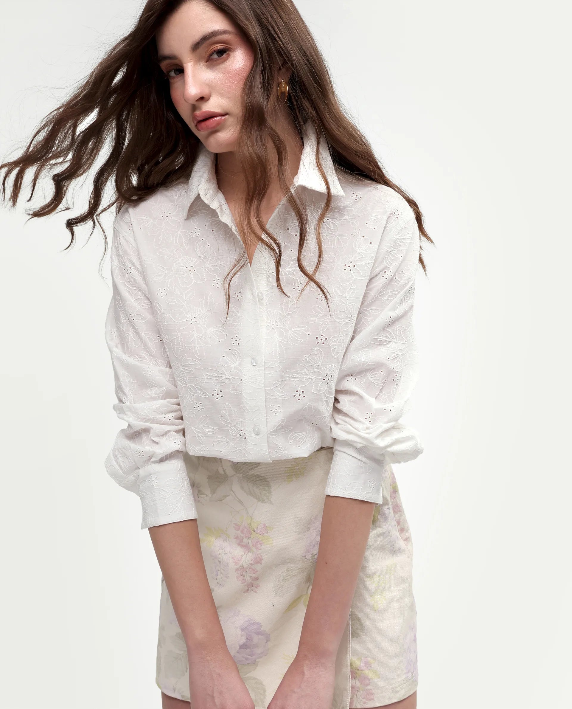 Rareism Women's Ruco Primary White Cotton Full Sleeve Spread Collar Relaxed Fit Shirt