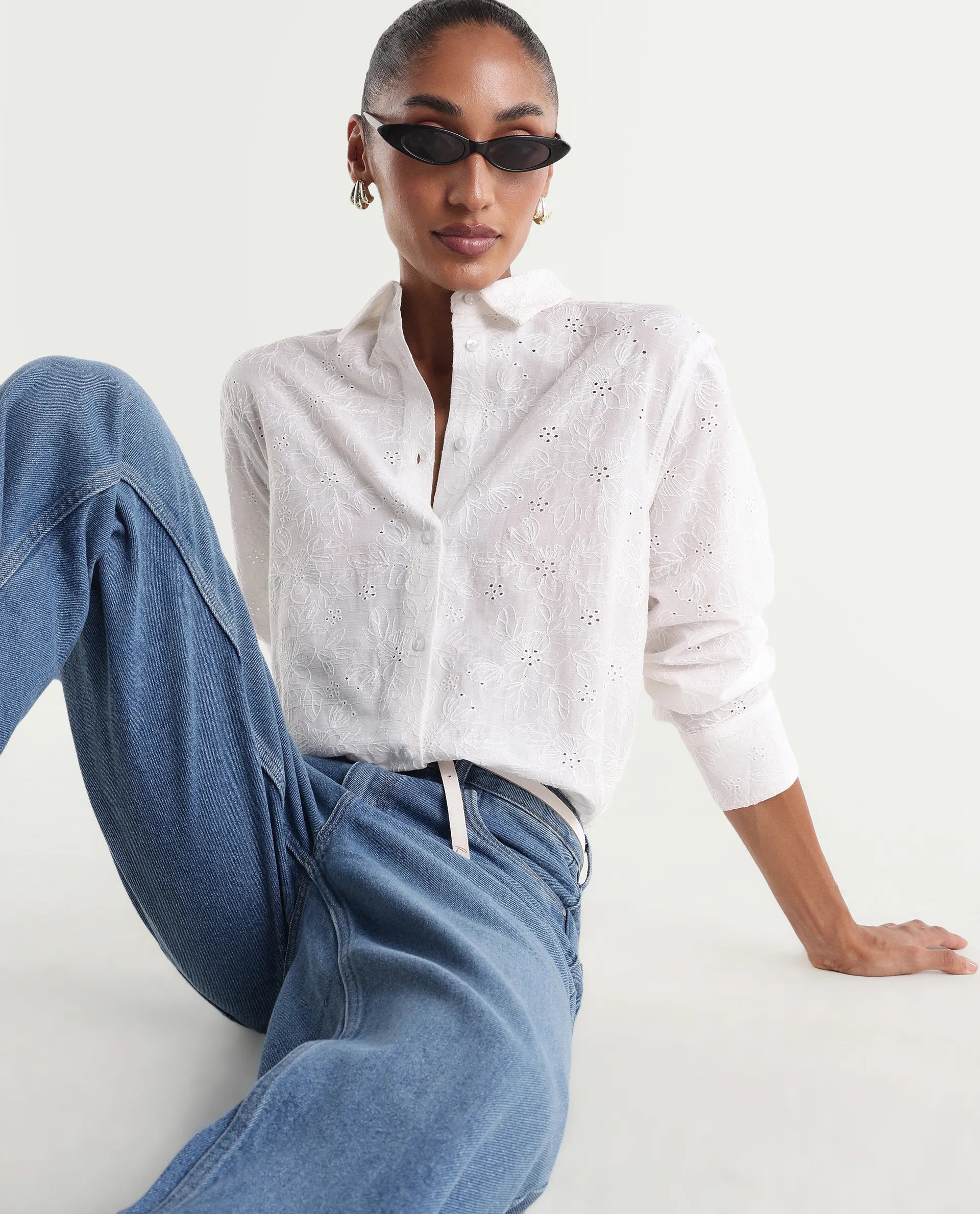 Rareism Women's Ruco Primary White Cotton Full Sleeve Spread Collar Relaxed Fit Shirt