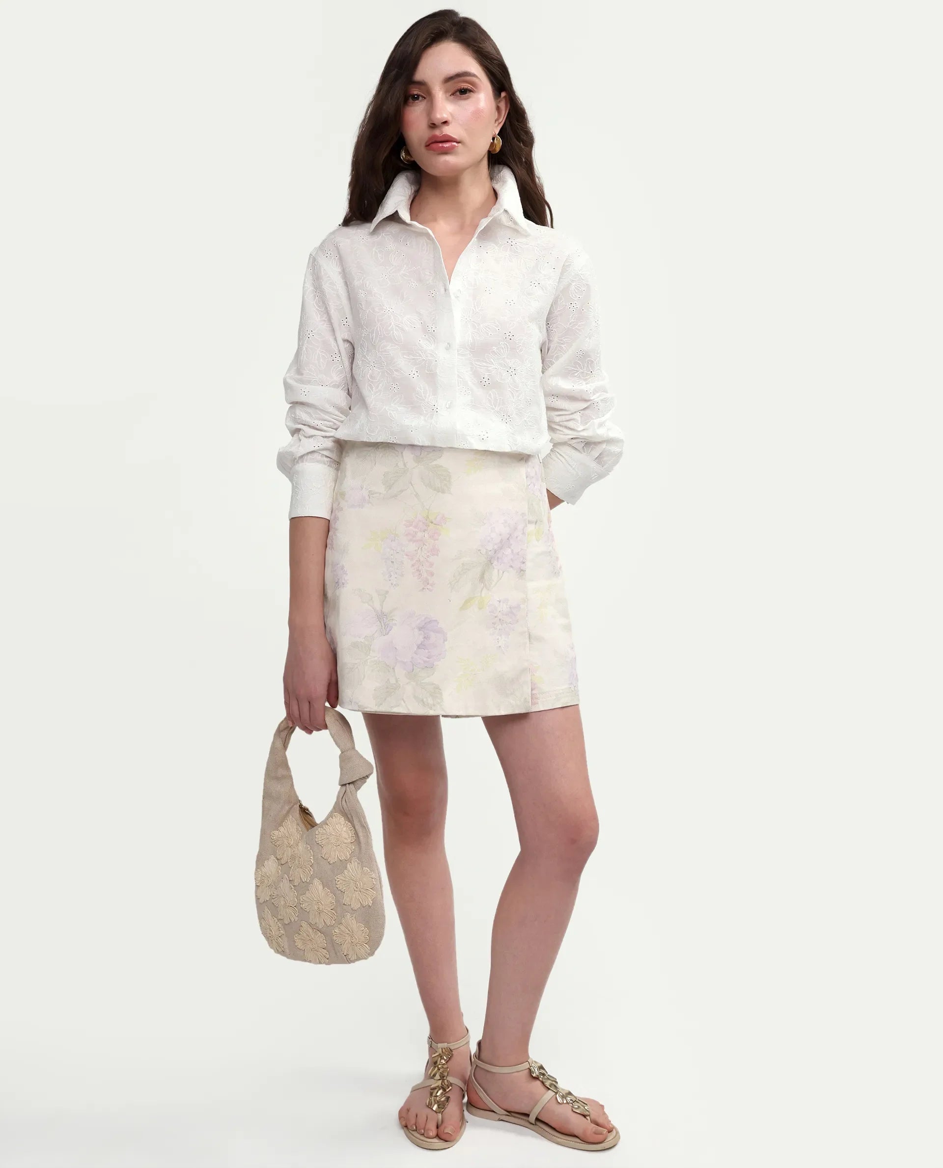 Rareism Women's Ruco Primary White Cotton Full Sleeve Spread Collar Relaxed Fit Shirt