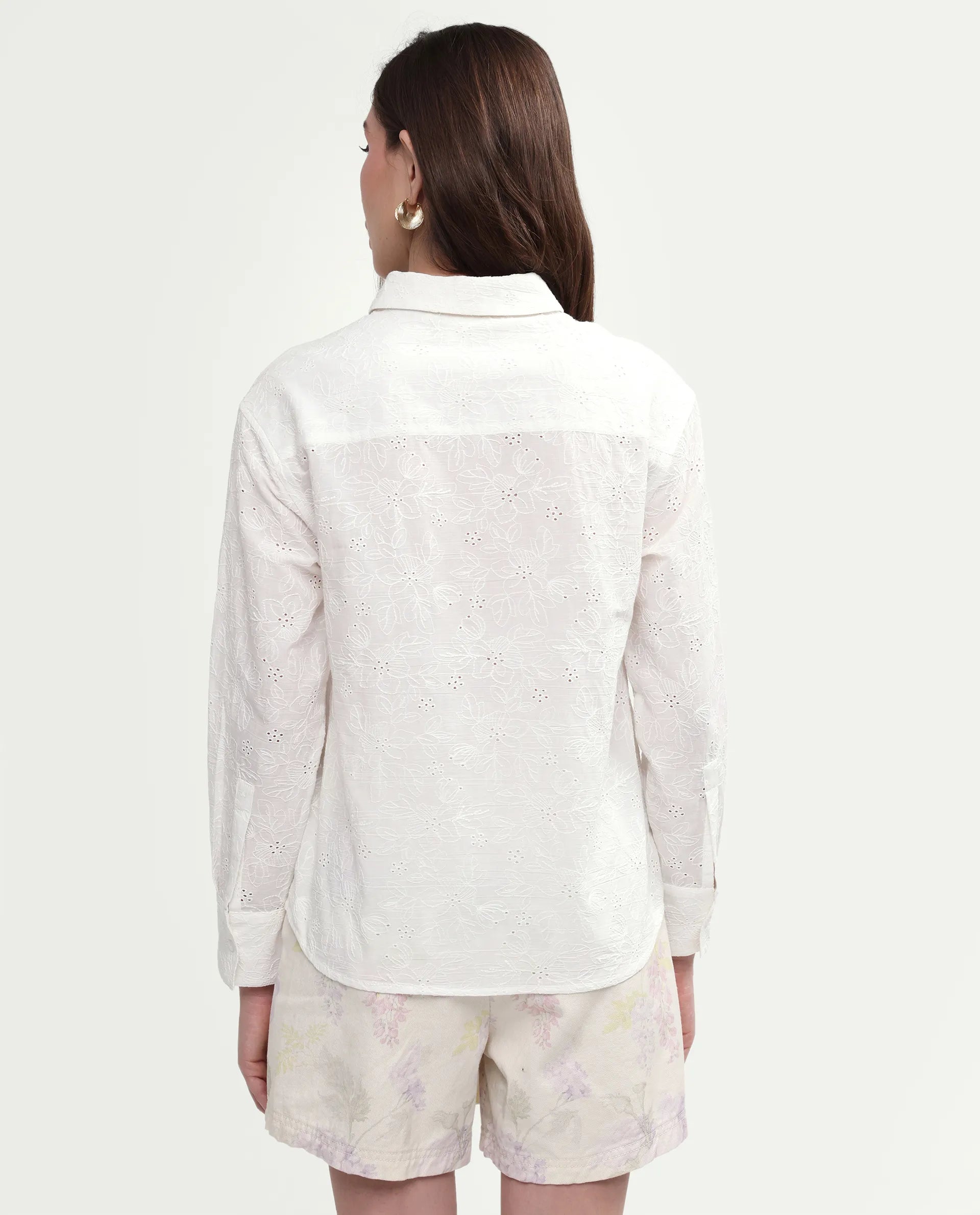 Rareism Women's Ruco Primary White Cotton Full Sleeve Spread Collar Relaxed Fit Shirt