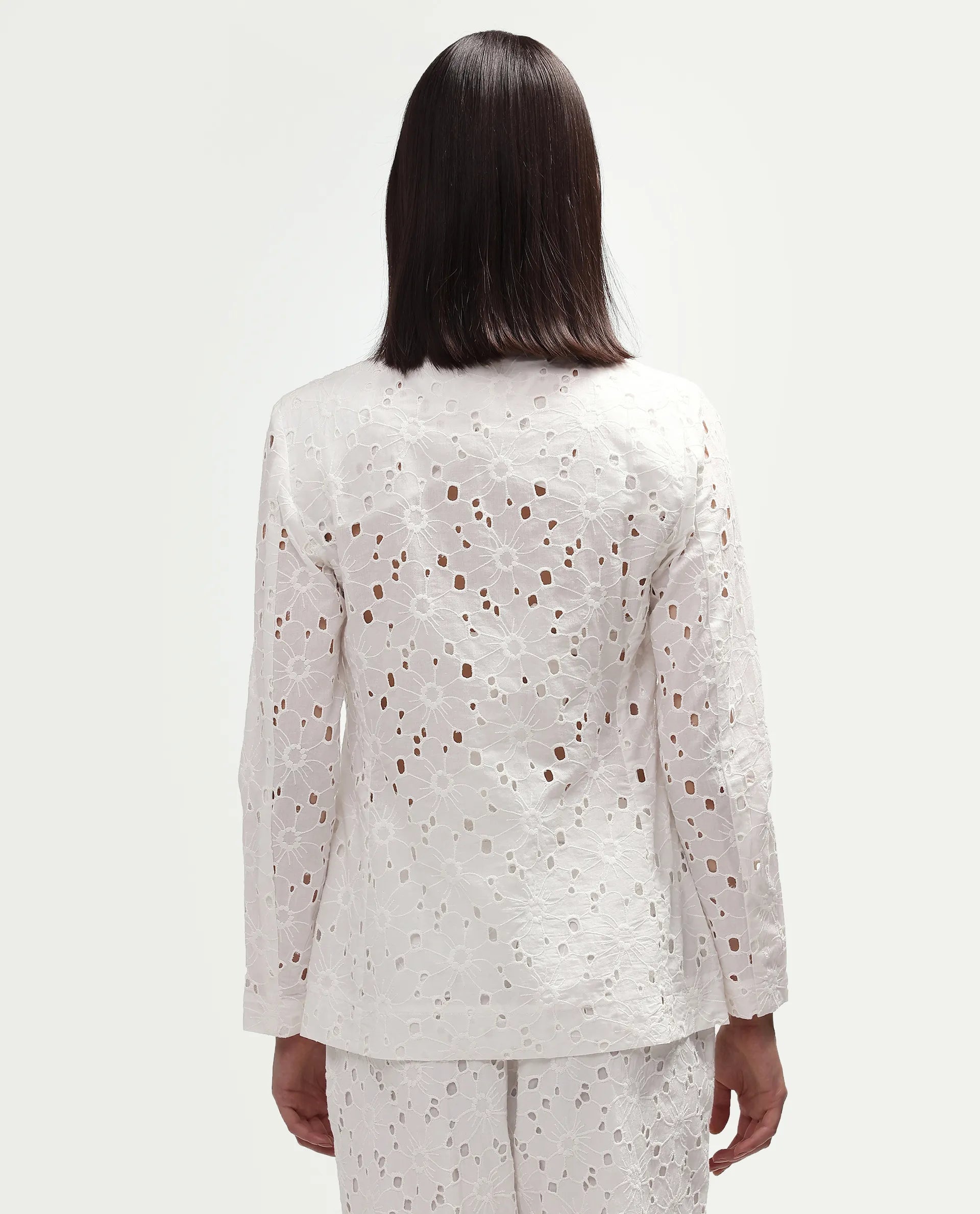 Rareism Women's Rumon Primary White Full Sleeve Lapel Neck Regular Fit Blazer