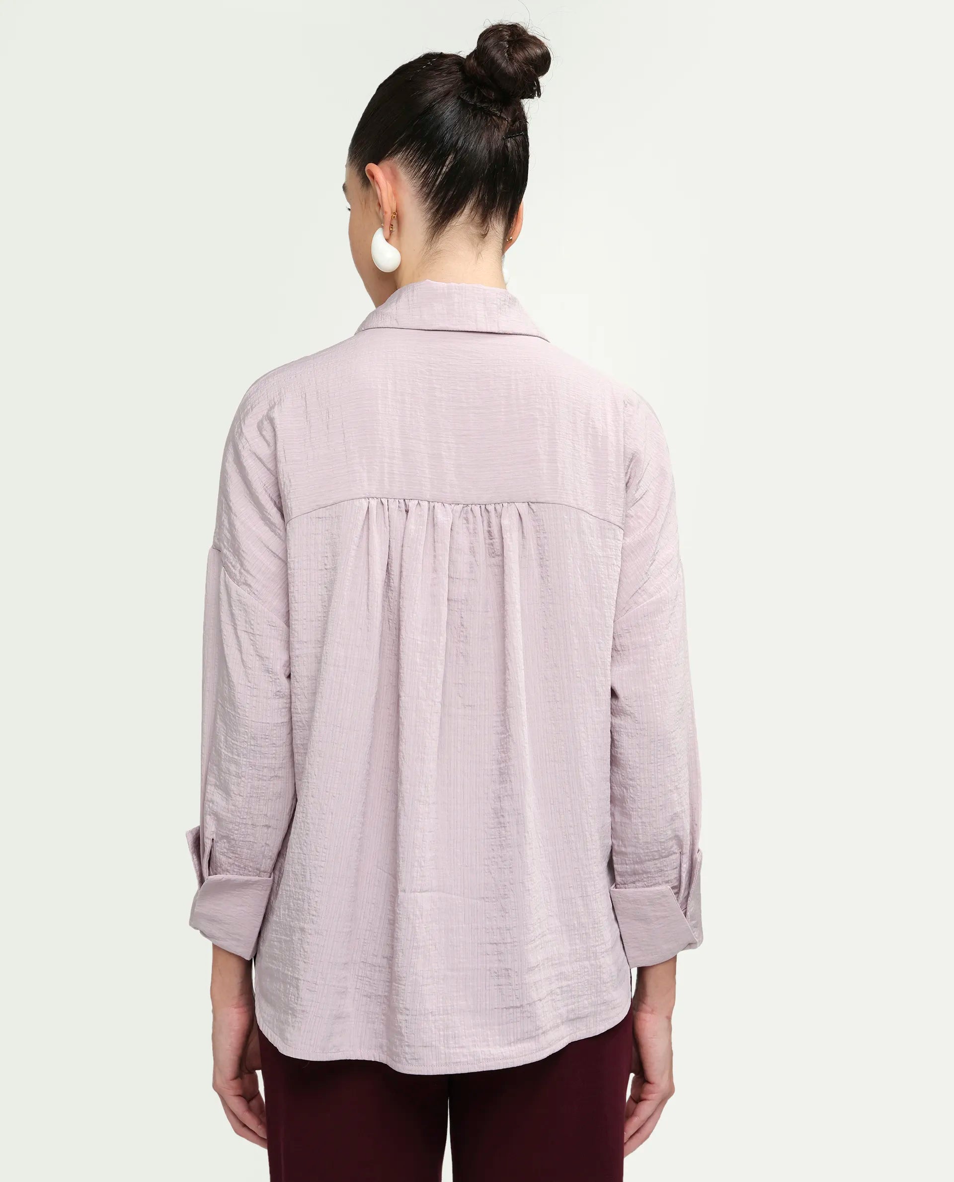 Rareism Women's Davi Pink Viscose Blend Full Sleeve Collared Relaxed Plain Shirt