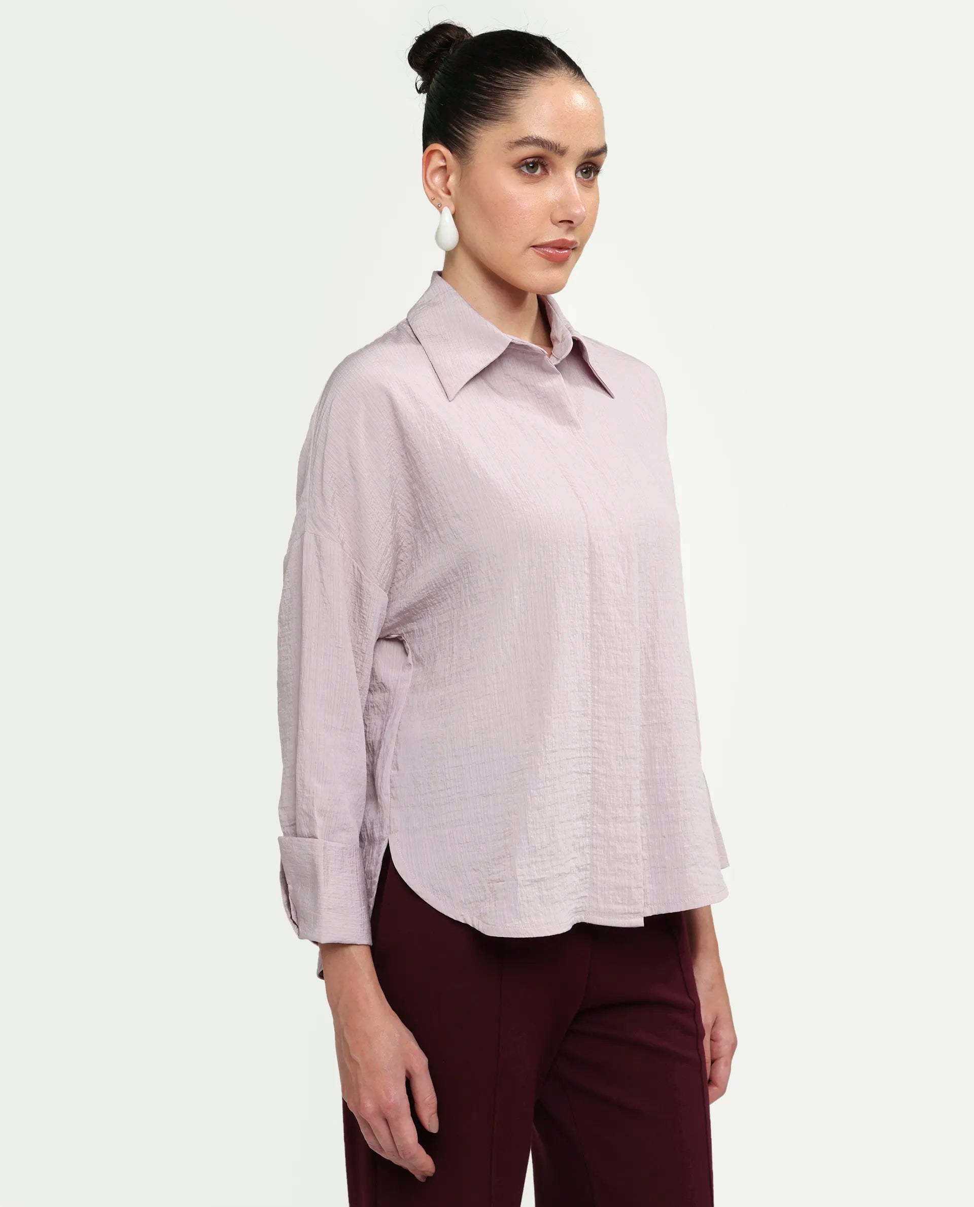 Rareism Women's Davi Pink Viscose Blend Full Sleeve Collared Relaxed Plain Shirt