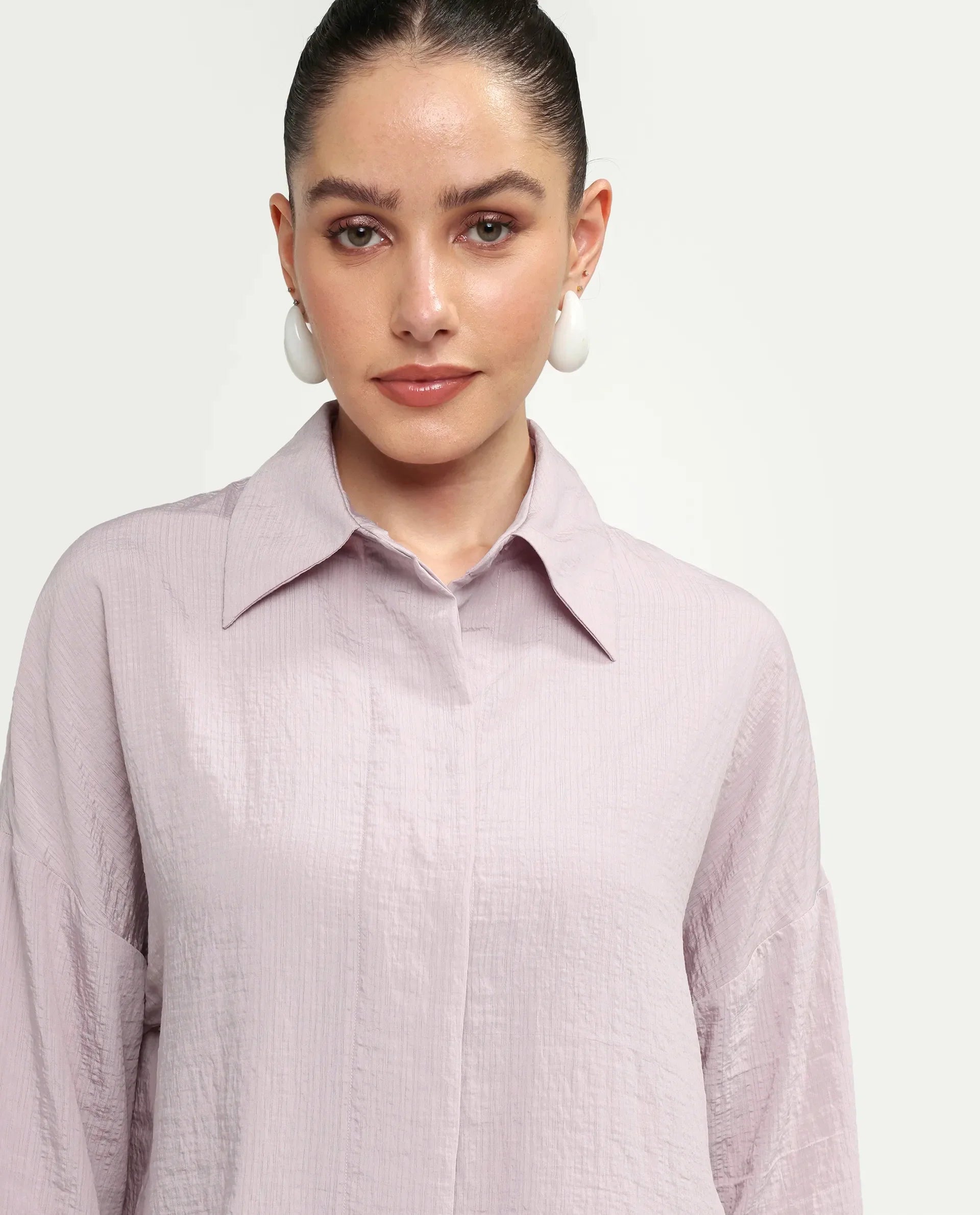 Rareism Women's Davi Pink Viscose Blend Full Sleeve Collared Relaxed Plain Shirt