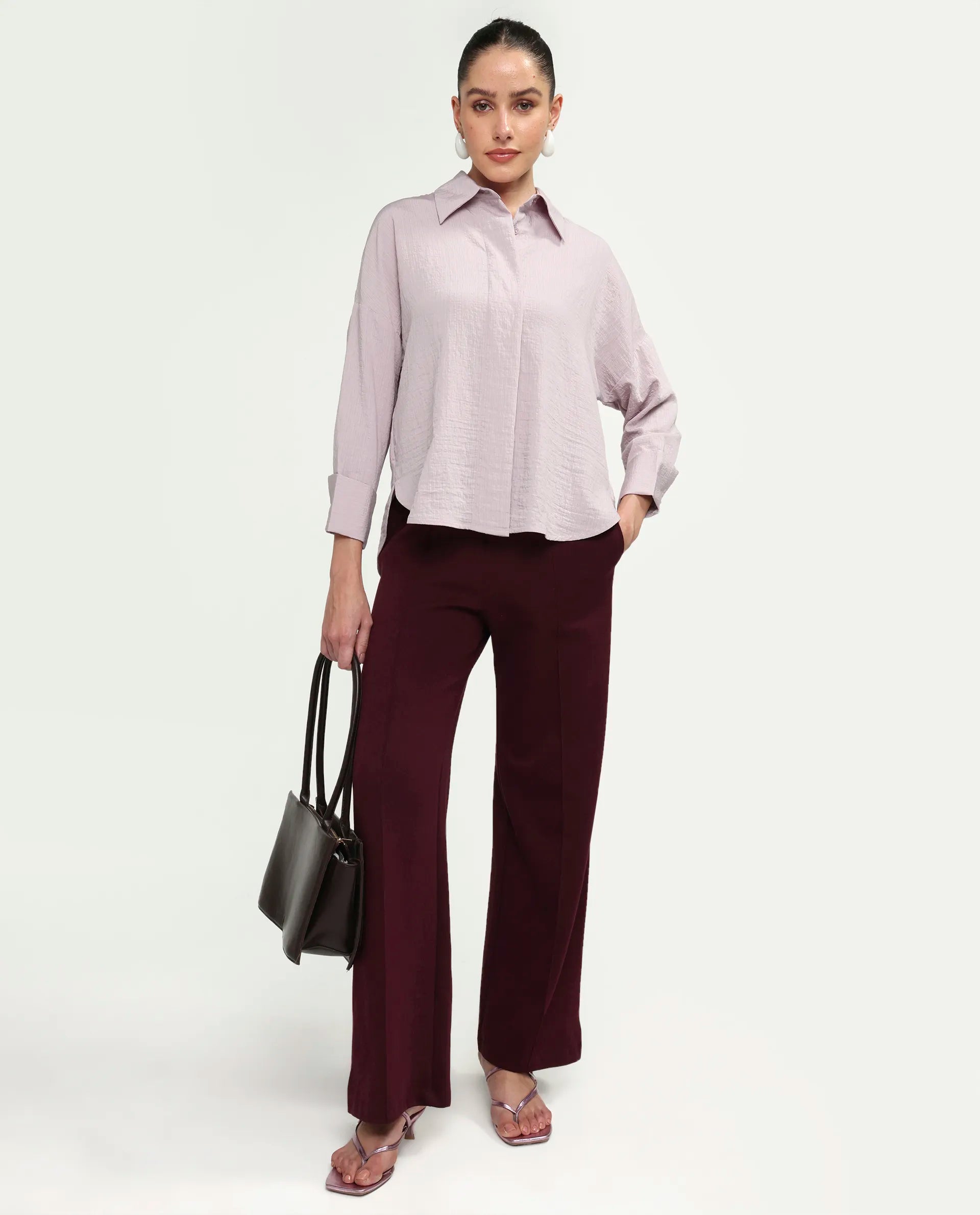 Rareism Women's Davi Pink Viscose Blend Full Sleeve Collared Relaxed Plain Shirt