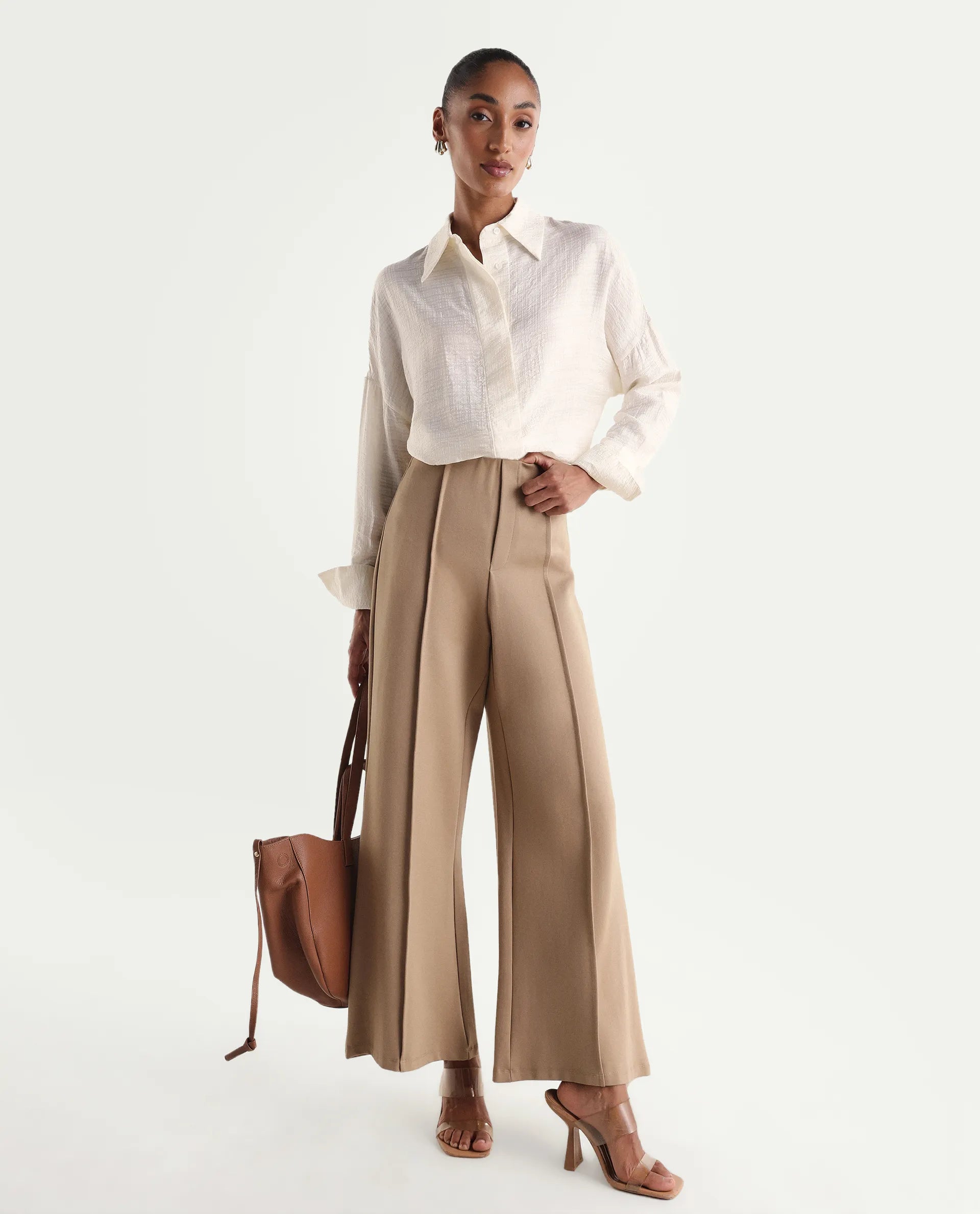 Rareism Women's Diri Off White Viscose Blend Full Sleeve Spread Collar Button Oversized Plain Shirt