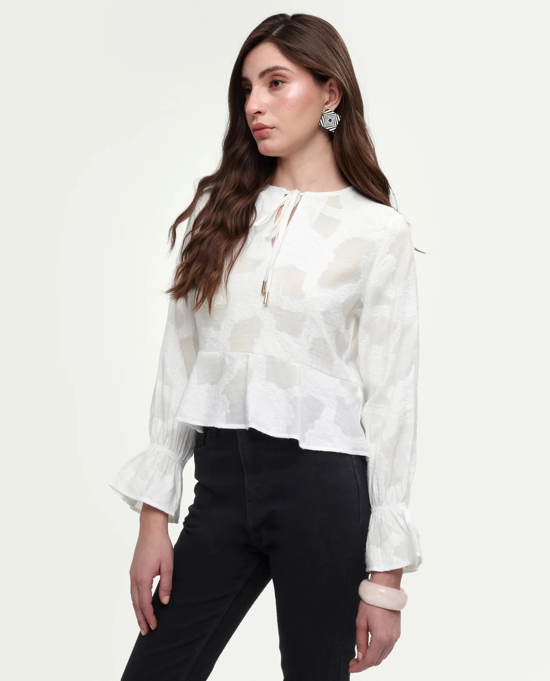 Rareism Women's Daro Offwhite Viscose Blend Tie-Up Regular Plain Top