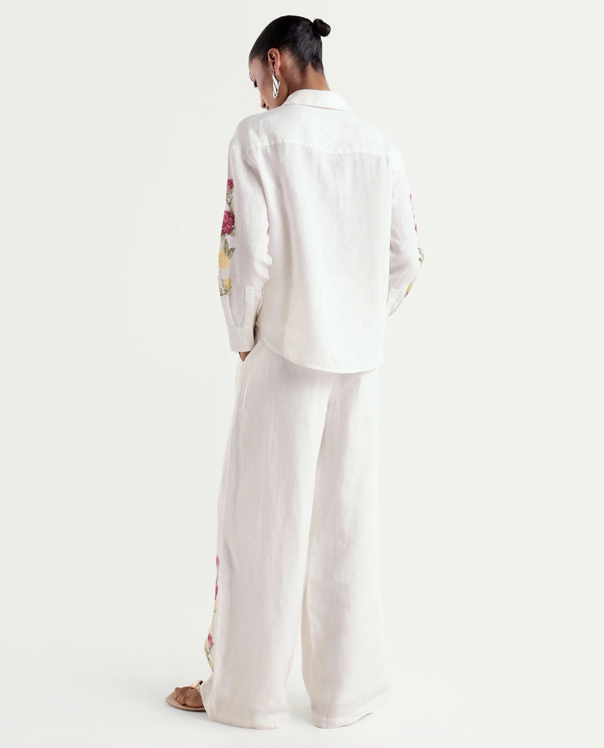 Rareism Women's Taish-B Light Off-White 100% Linen Wide Plain Trouser