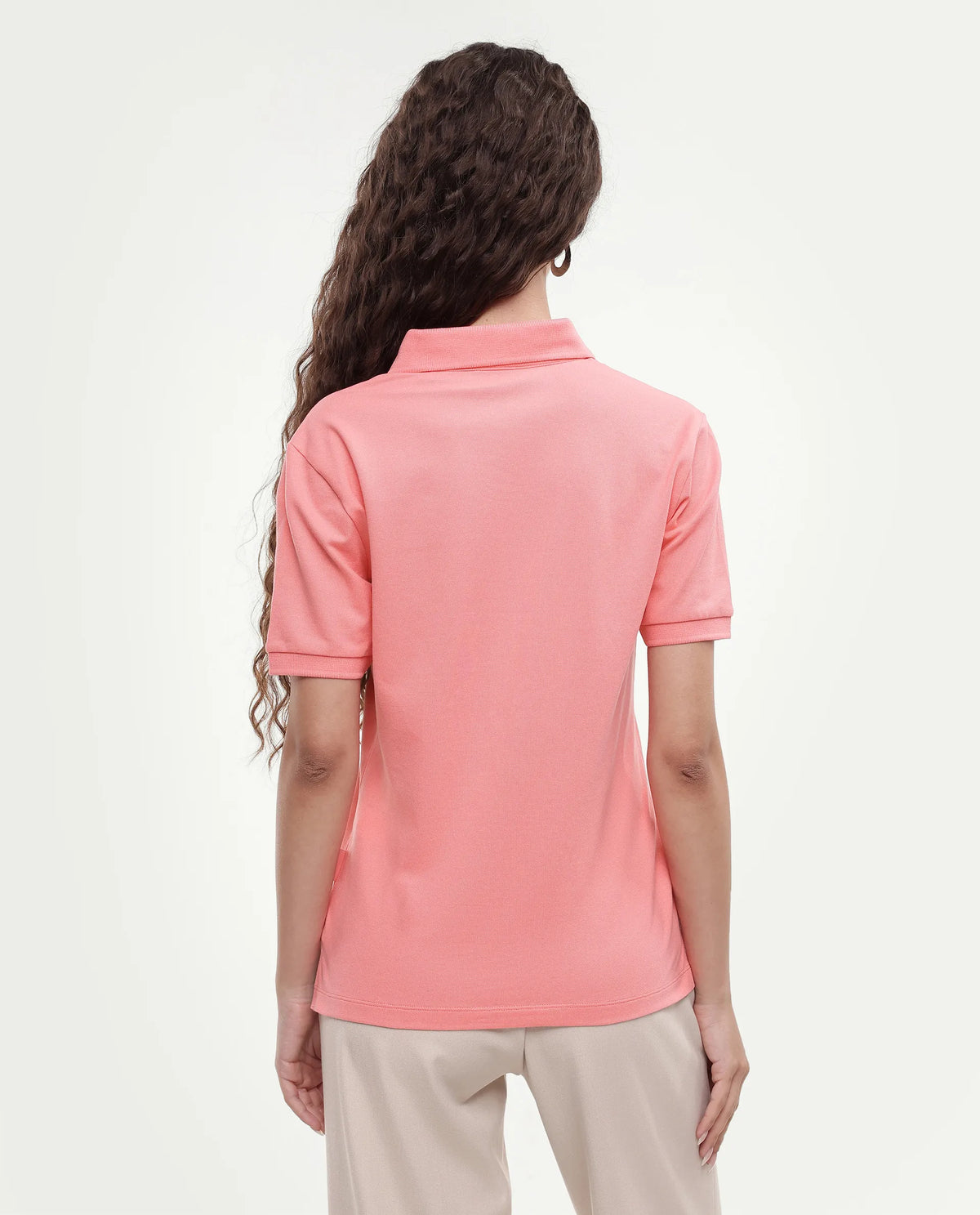 Rareism Women's Basic Rr-Corp-Elane Peach Cotton Blend Collar Regular Plain Polo