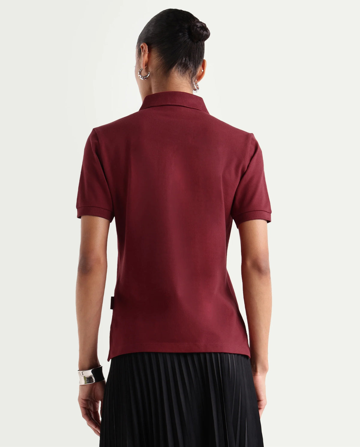 Rareism Women's Basic Rr-Corp-Elane Dark Red Cotton CollaredRegular Plain Polo