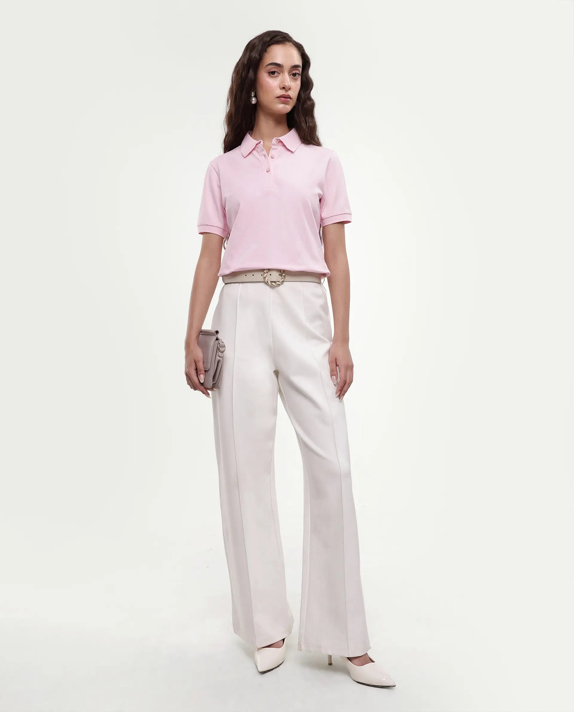 Rareism Women's Basic Rr-Corp-Elane Light Pink Cotton CollaredRegular Plain Polo