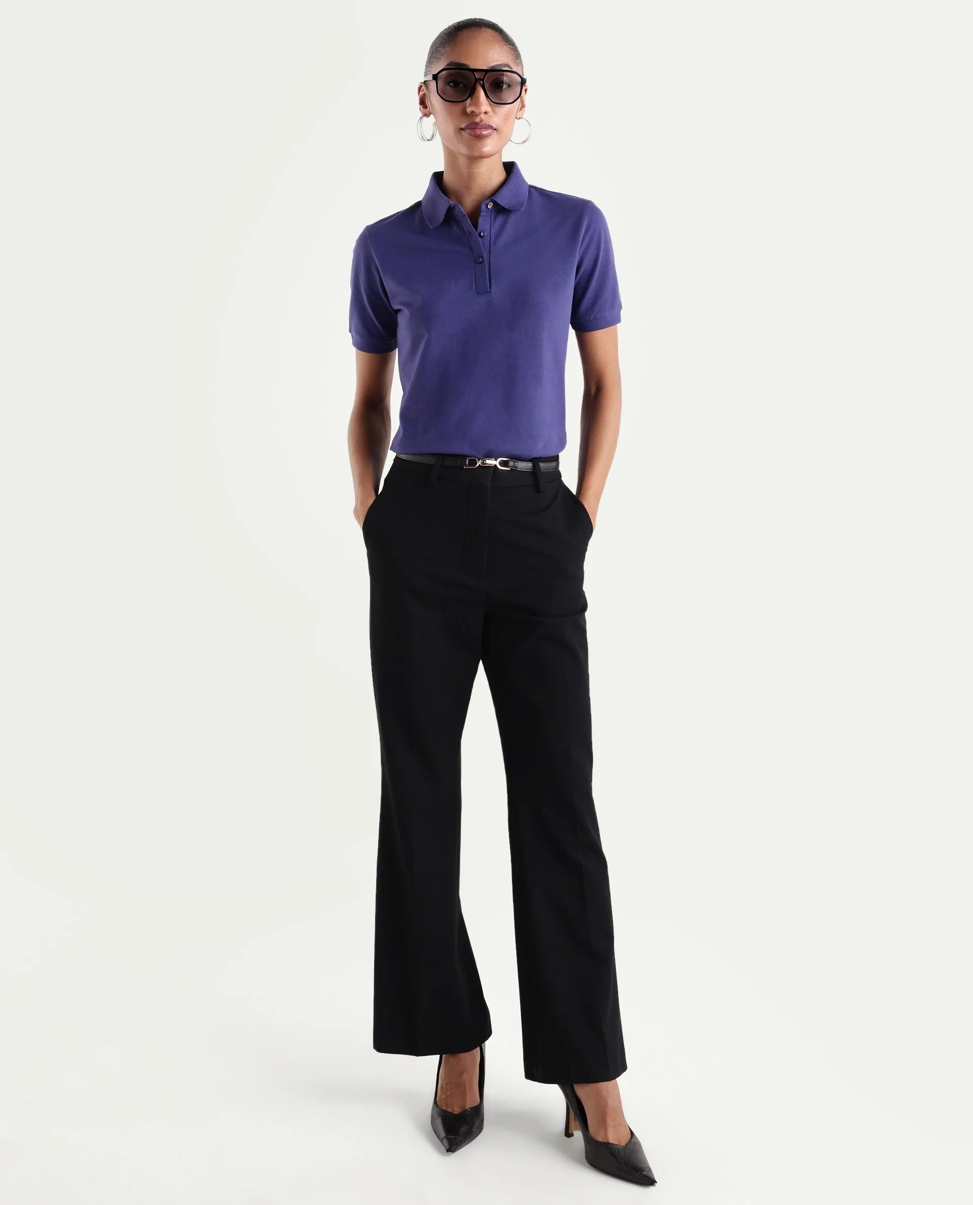 Rareism Women's Basic Rr-Corp-Elane Purple Cotton CollaredRegular Plain Polo