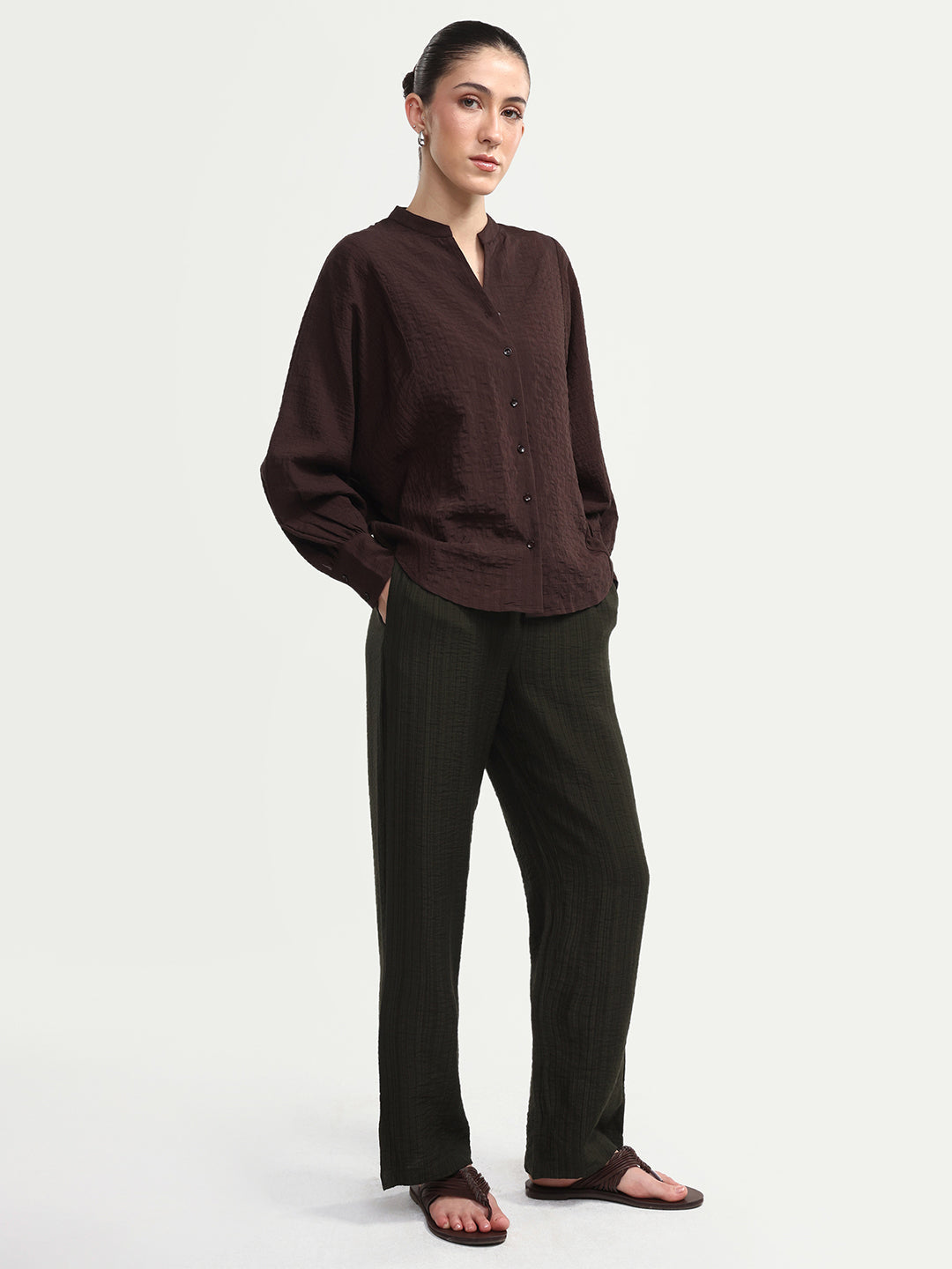 Rareism Women's Dano-B Olive Viscose Blend Drawstring Wide Plain Trouser