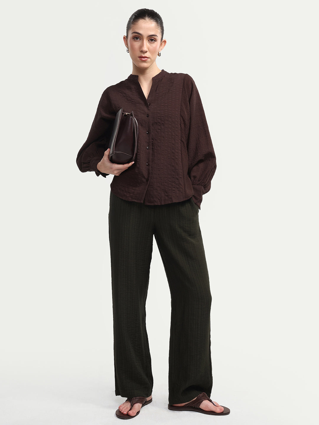 Rareism Women's Dano-B Olive Viscose Blend Drawstring Wide Plain Trouser
