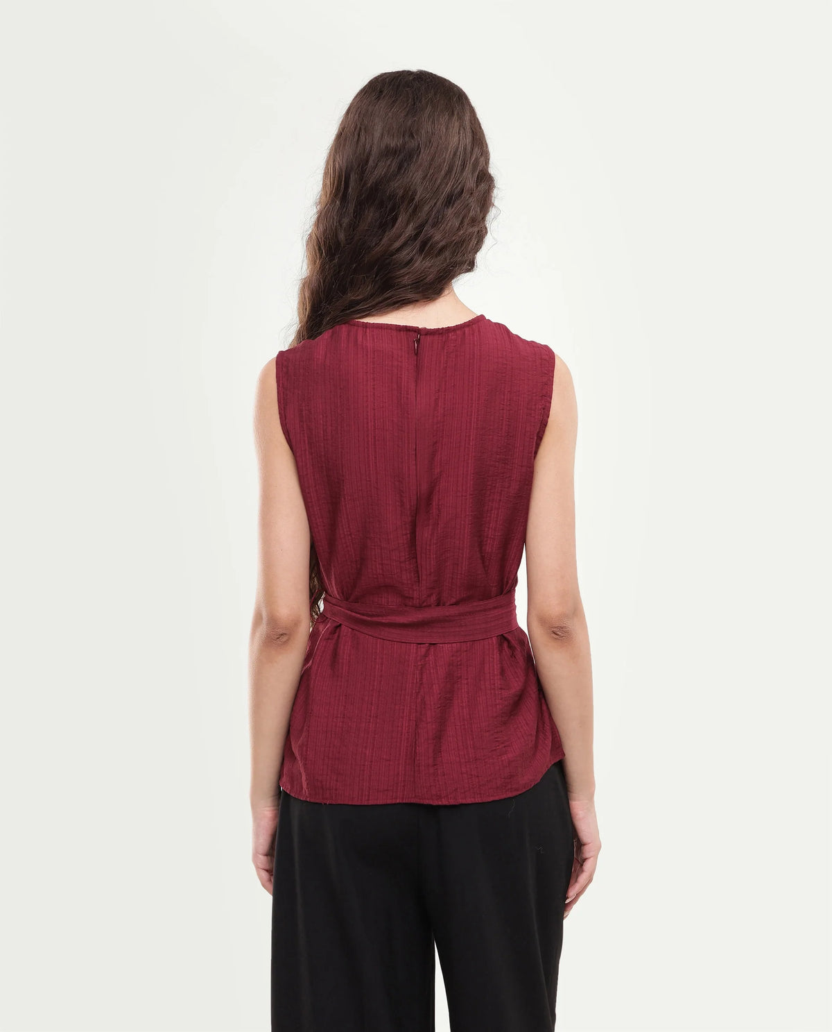 Rareism Women's Deya Maroon Viscose Blend Crew Neck Button And Zip Regular Plain Top