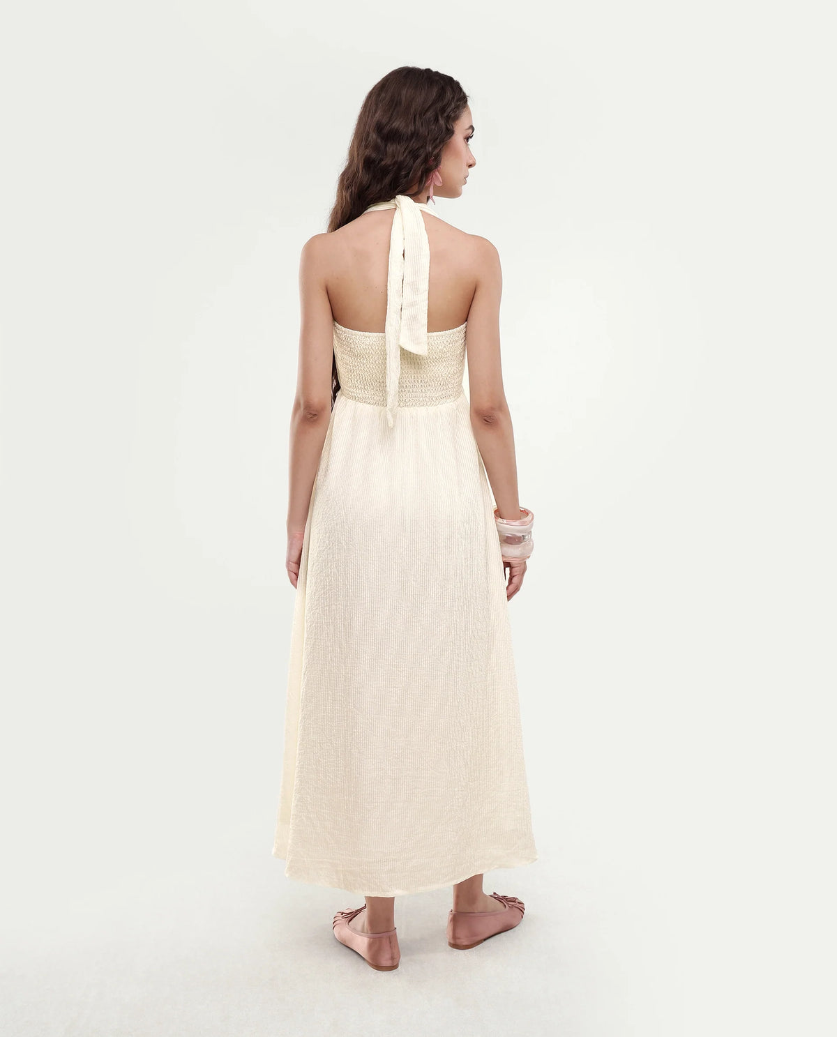 Rareism Women's Domaxa Off White Plain Viscose Blend Fit And Flare Sleeveless Dress