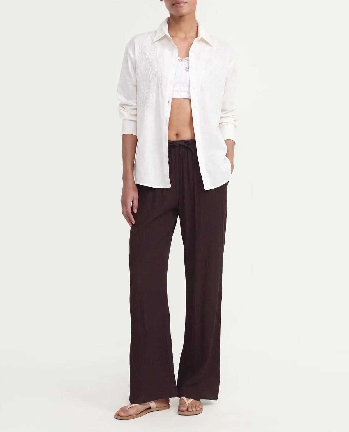 Rareism Women's Duniq Dark Brown Plain Viscose Blend Straight Regular Length Trouser