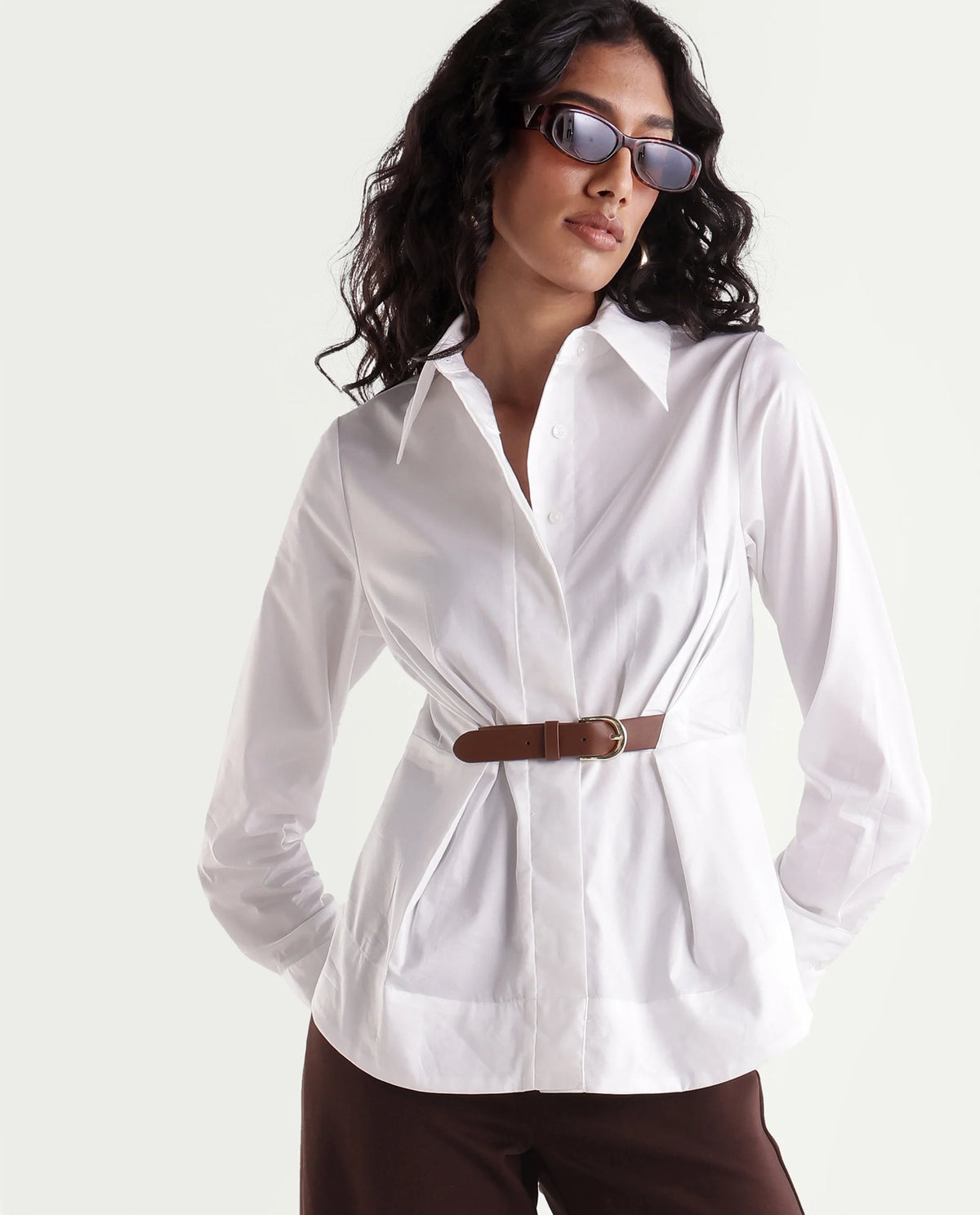 Rareism Women's Onio Off White Plain Cotton Blend Regular Long Sleeves Shirt