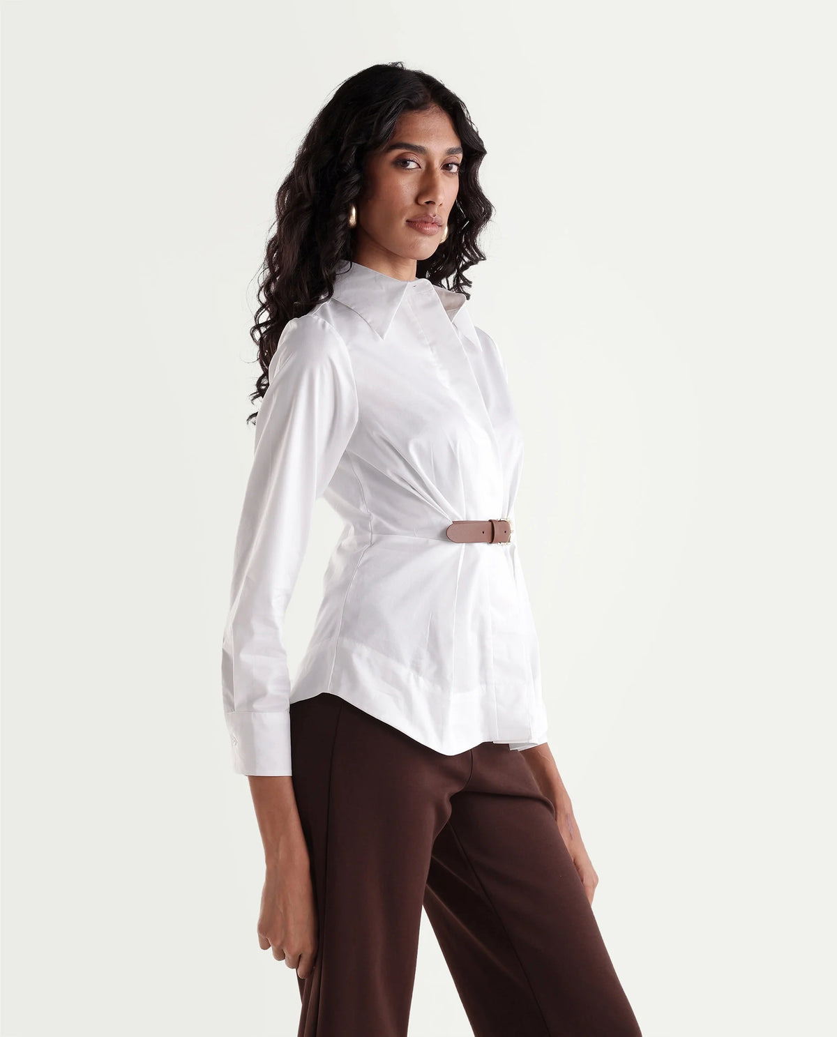 Rareism Women's Onio Off White Plain Cotton Blend Regular Long Sleeves Shirt