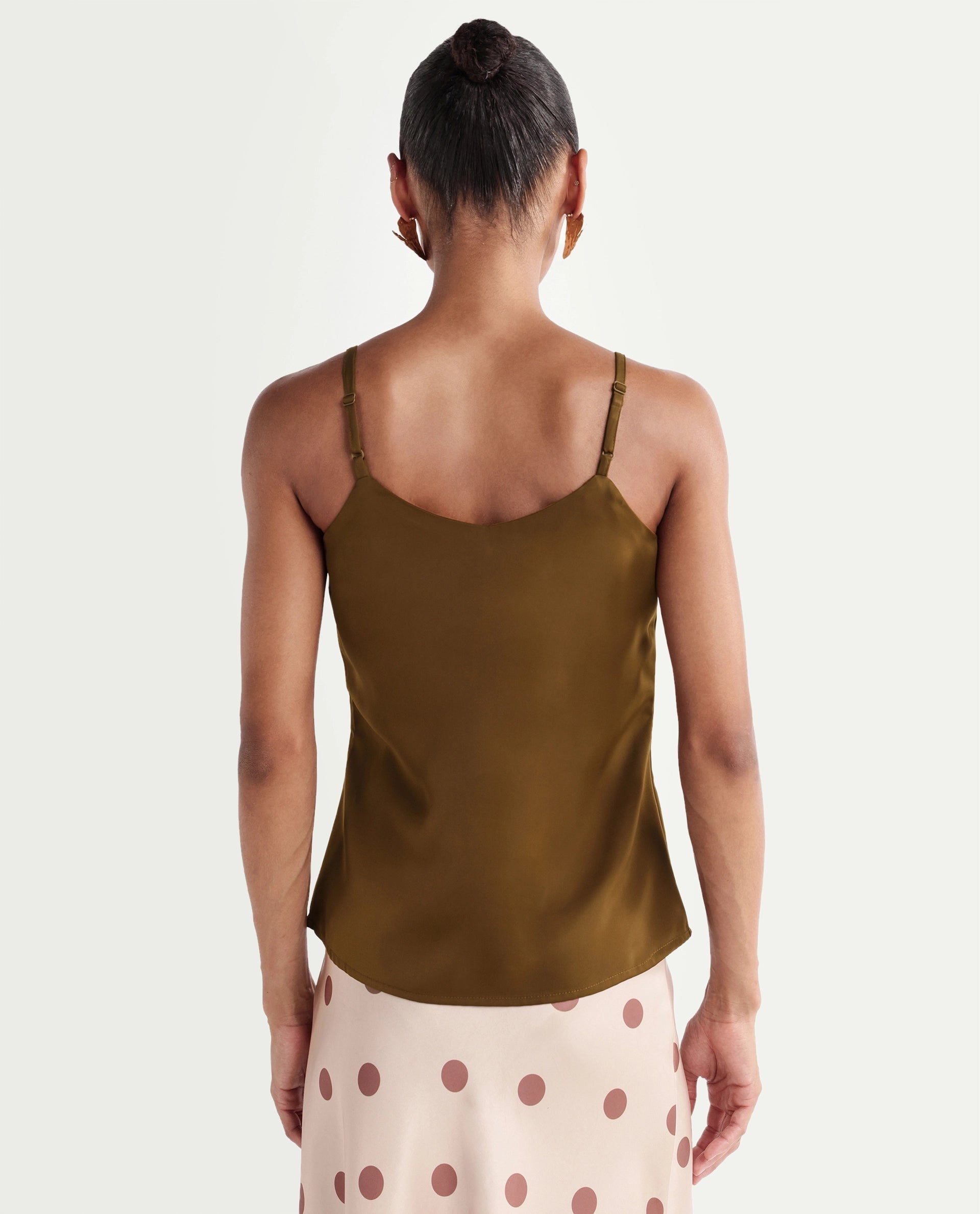 Rareism Women's Petsly Dark Gold Plain Polyester Cami Sleeveless Top