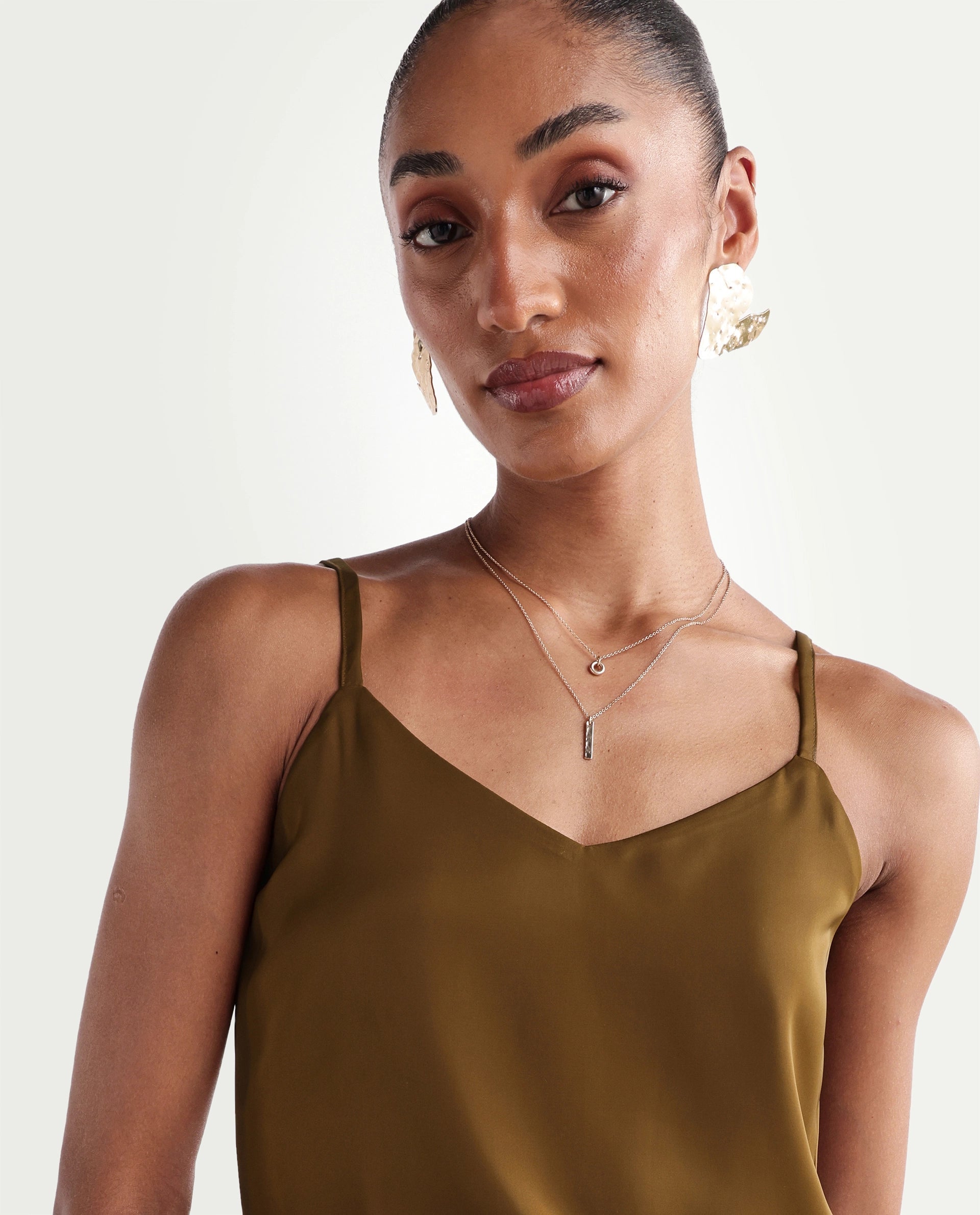 Rareism Women's Petsly Dark Gold Plain Polyester Cami Sleeveless Top