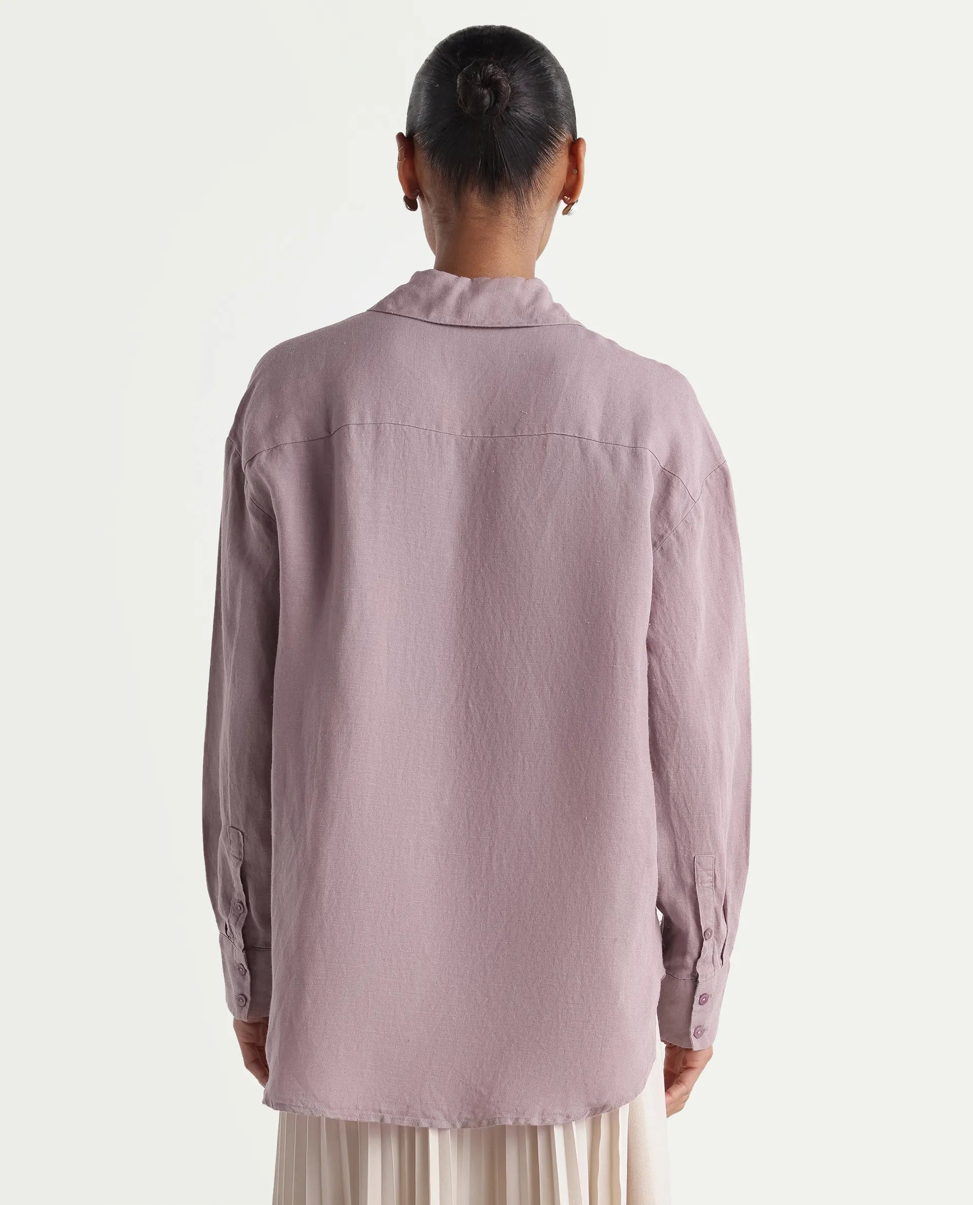 Rareism Women's Uganda Pink Linen Fabric Spread Collar Regular Plain Shirt