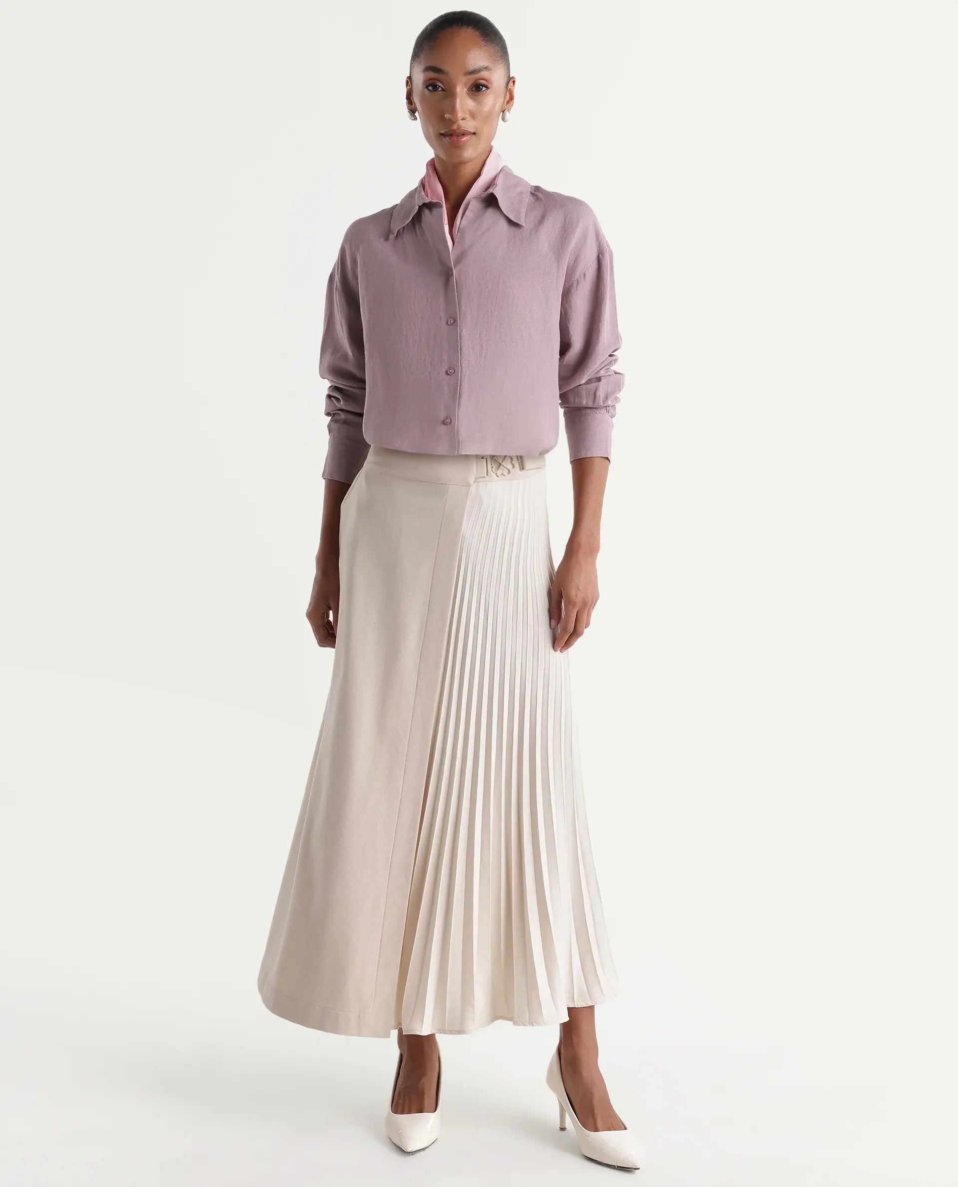 Rareism Women's Uganda Pink Linen Fabric Spread Collar Regular Plain Shirt