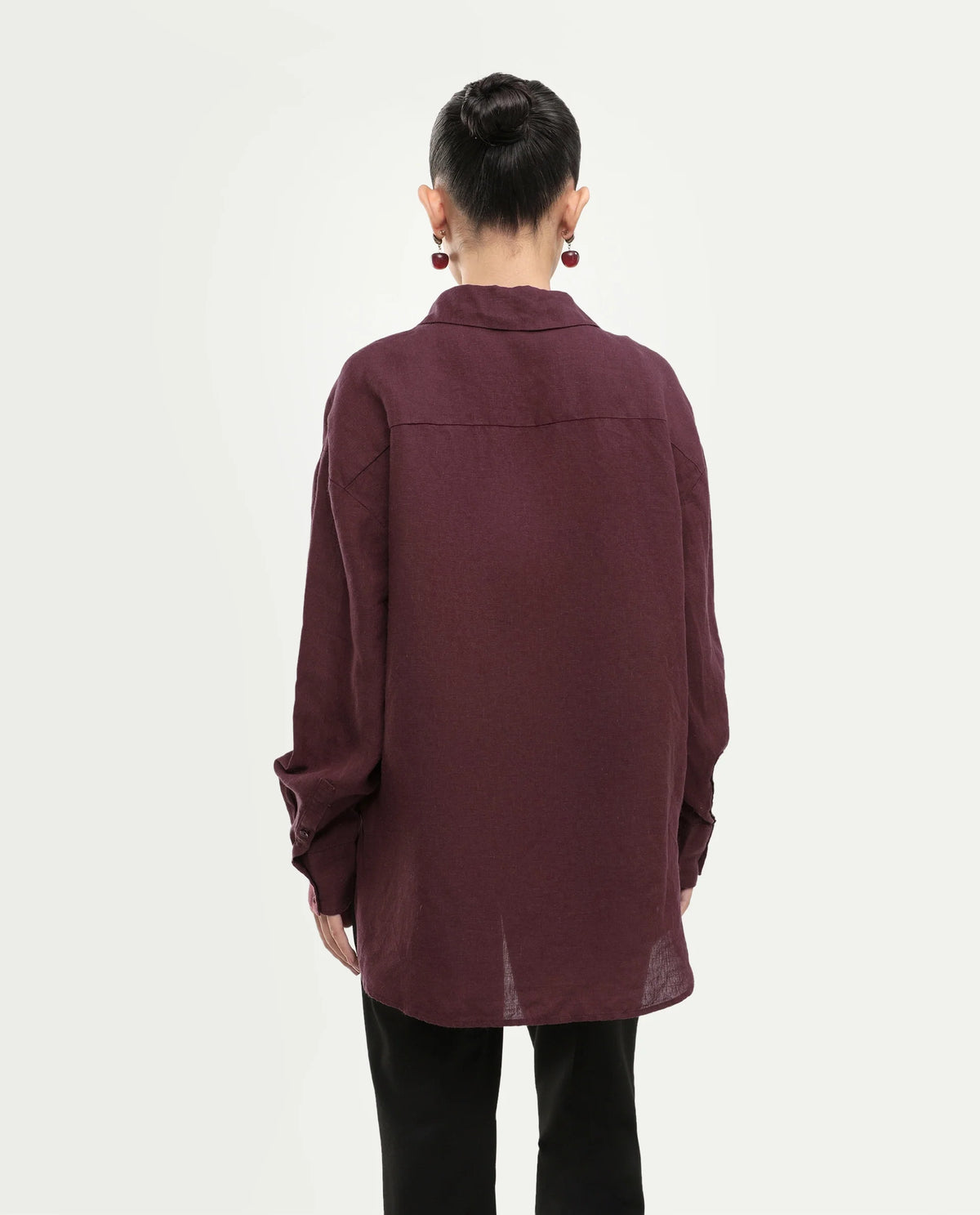 Rareism Women's Uganda Maroon Linen Spread Collar Regular Plain Shirt