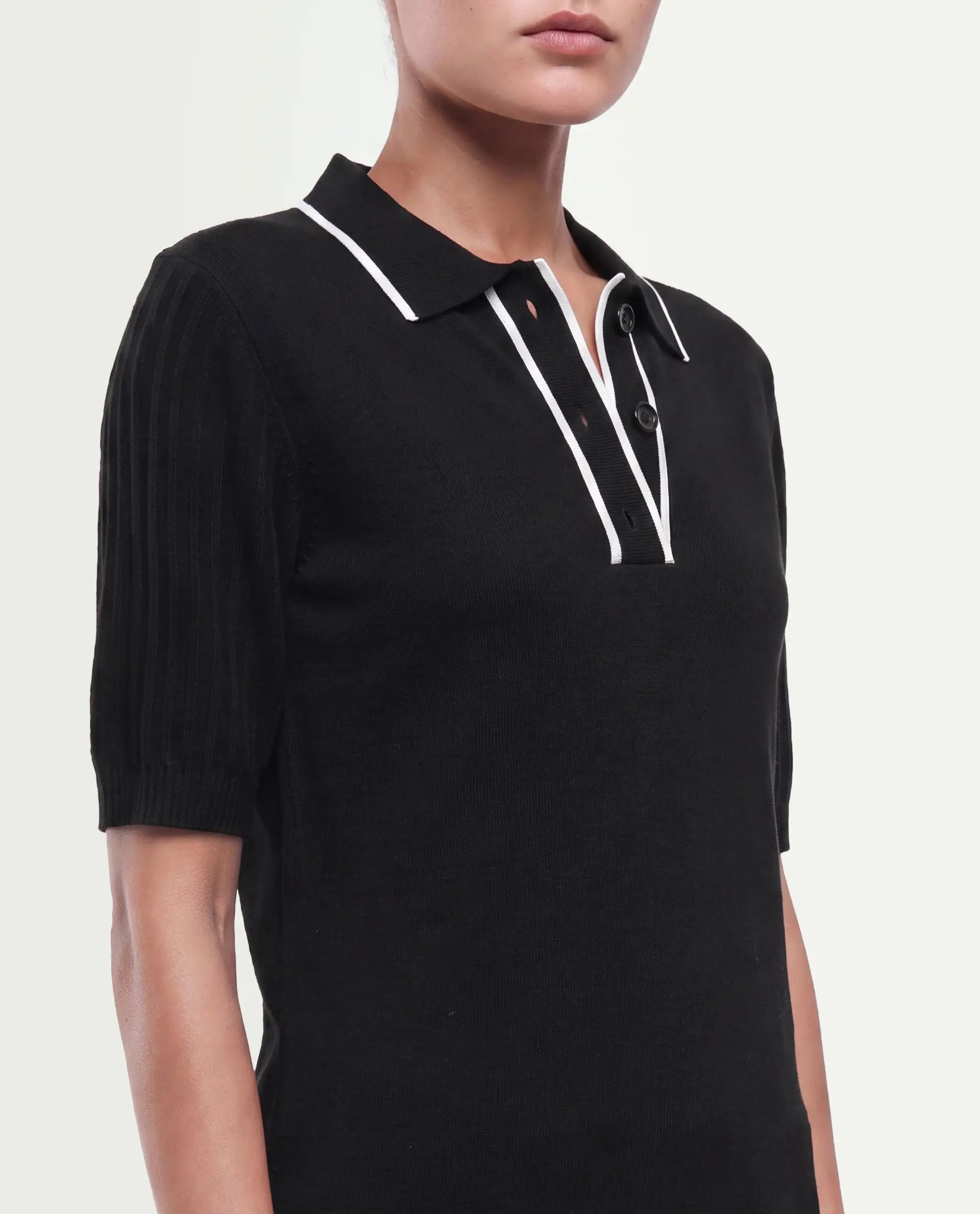 Rareism Women's Knitupaw26 Black Viscose Blend Spread Collar Regular Fit Plain Top