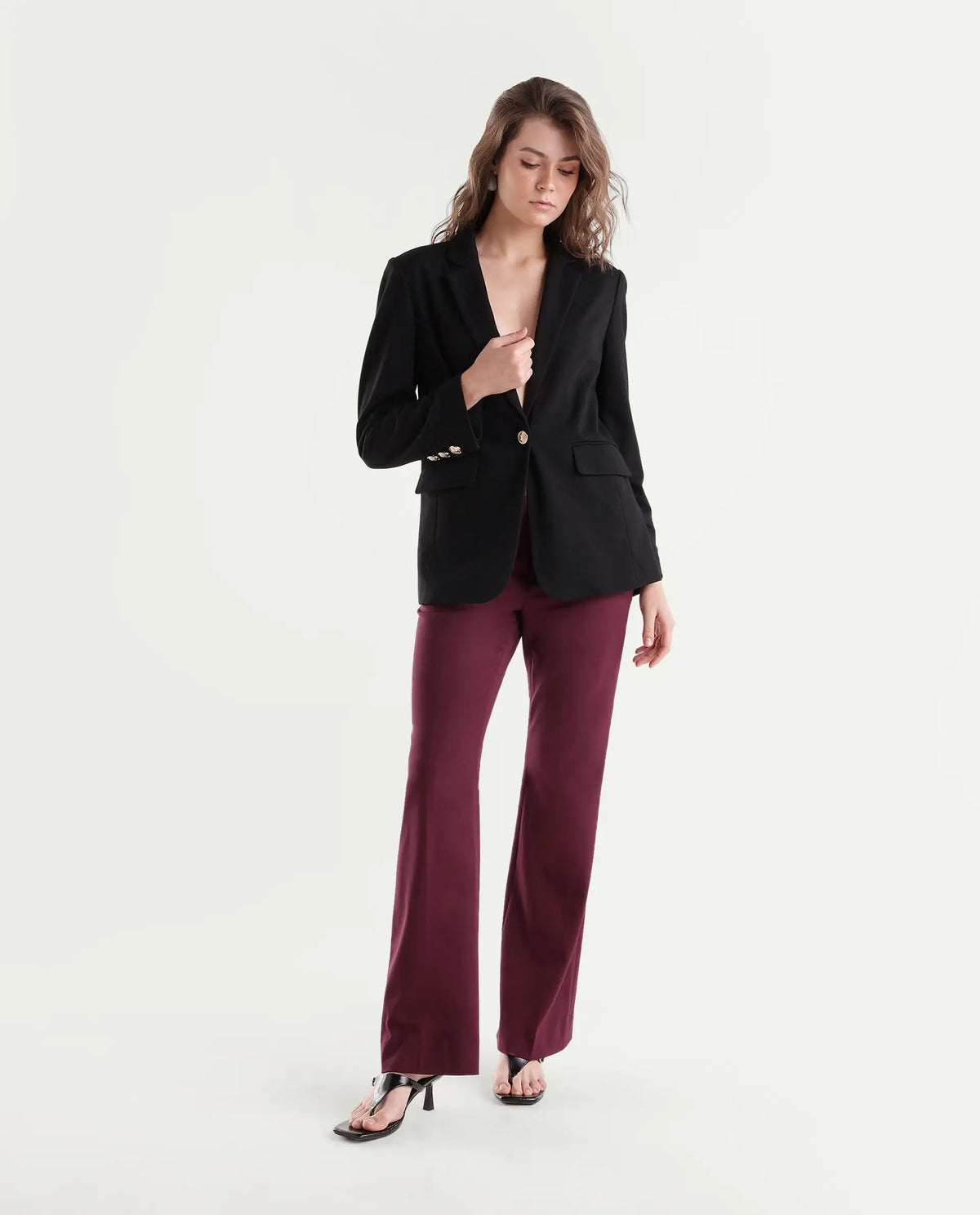 Rareism Women's Frare-Aw26 Dark Red Polyester Blend Bootcut Plain Trouser