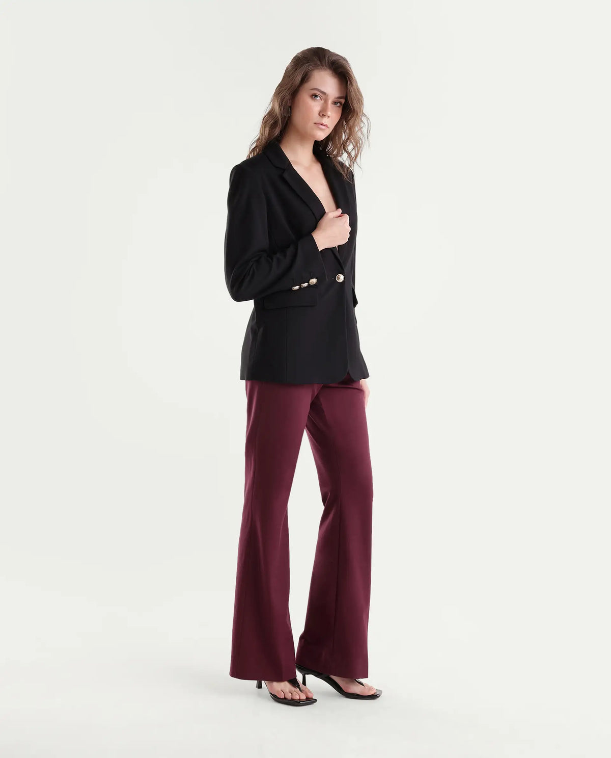 Rareism Women's Frare-Aw26 Dark Red Polyester Blend Bootcut Plain Trouser