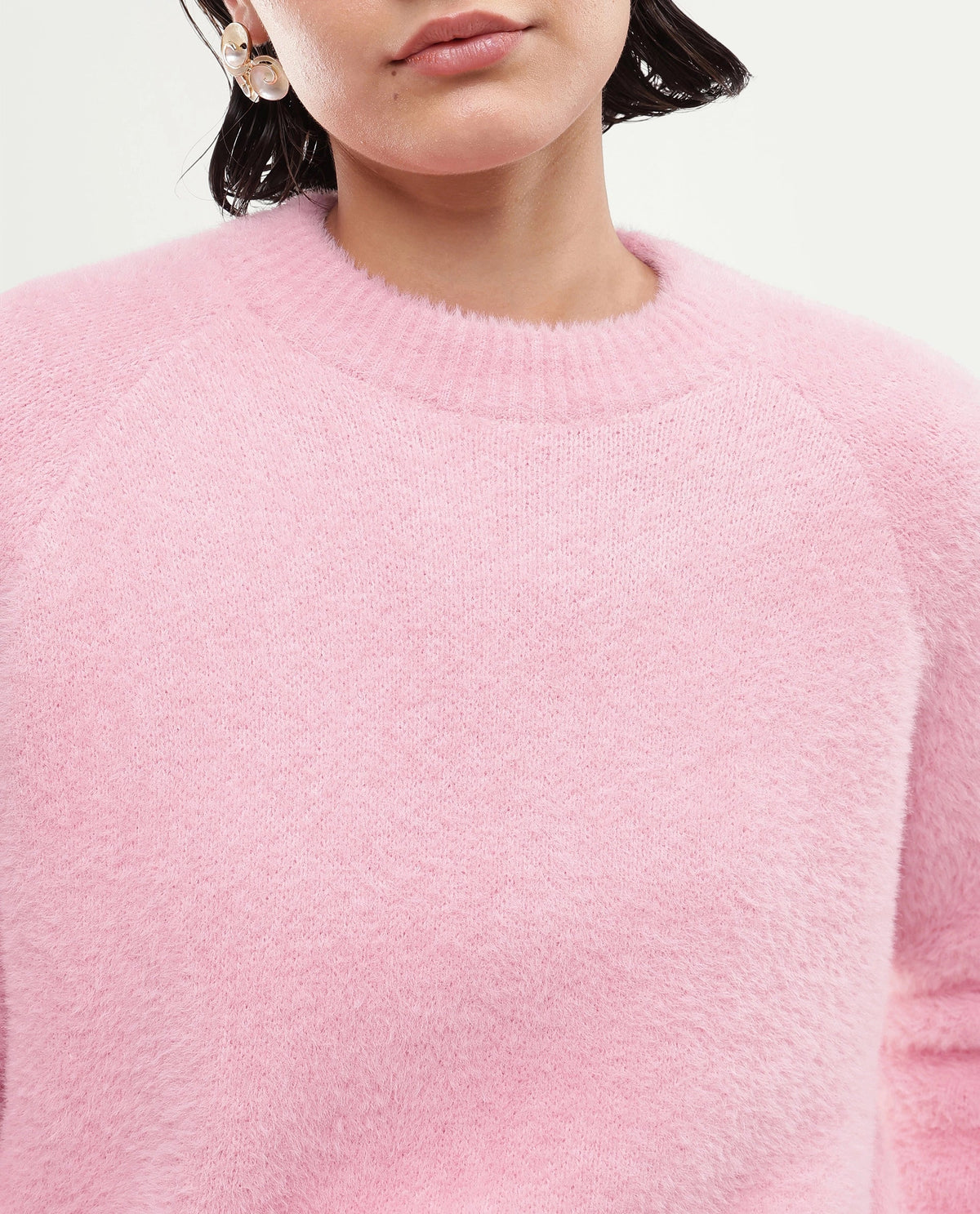 Rareism Women's Mitsi Light Peach Plain Nylon Relaxed Long Sleeves Sweater