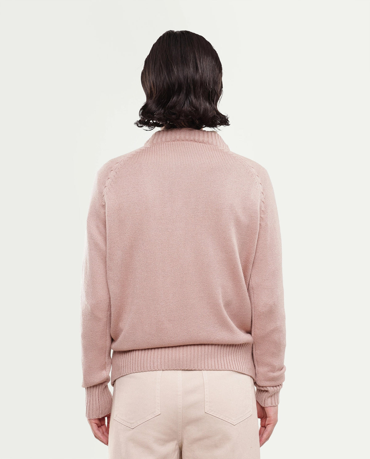Rareism Women's Mitso Dusky Pink Plain Acrylic Relaxed Long Sleeves Sweater