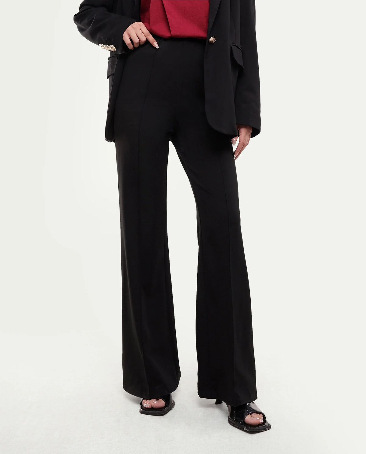 Rareism Women's Pango Black Viscose Blend Straight Plain Trouser
