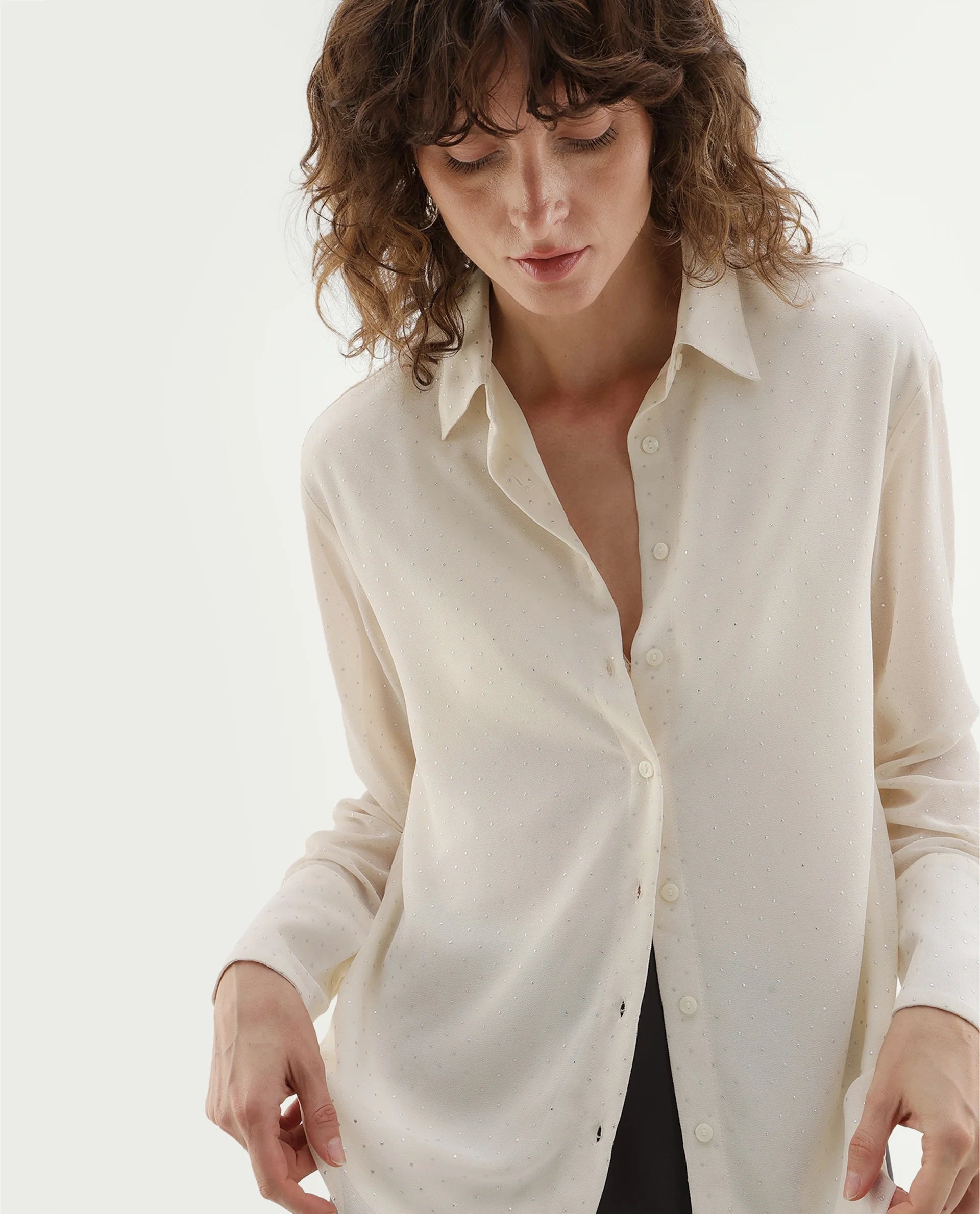 Rareism Women's Crotia Primary Beige Polyester Spread Collar Regular Plain Shirt