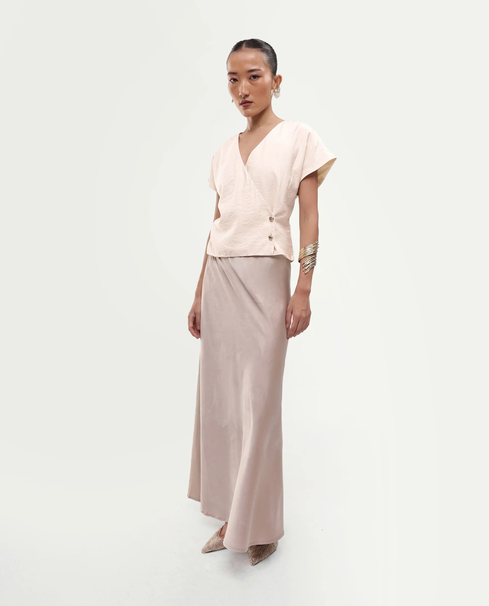 Rareism Women's Gena Beige Viscose Blend Button Regular Fit Top