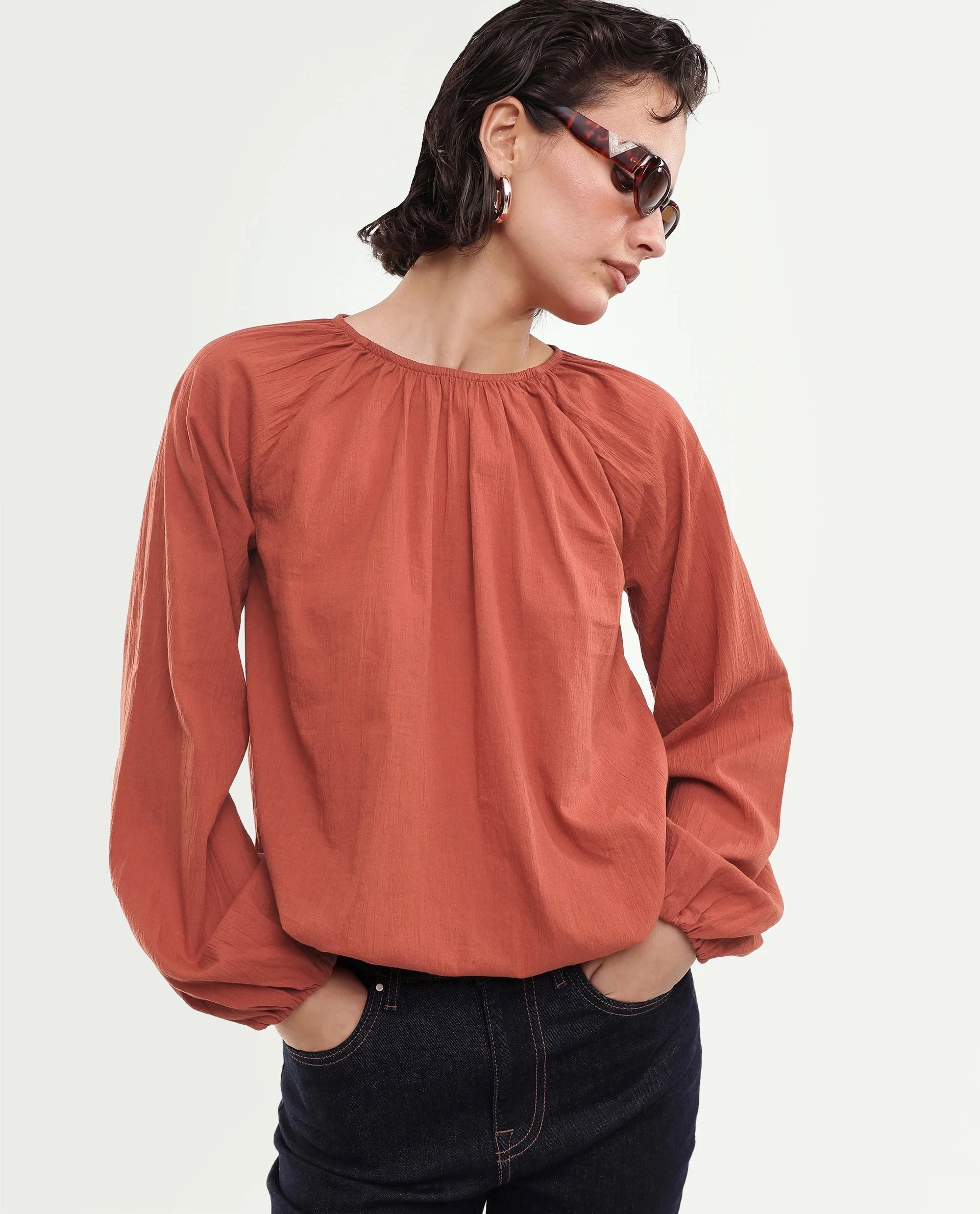 Rareism Women's Giro (Rsm) Solid Cotton Regular Long Sleeves Top