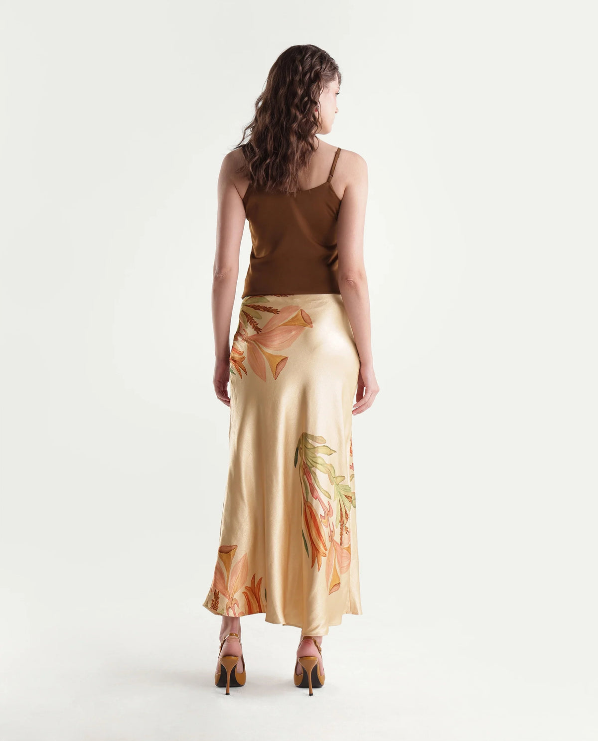 Rareism Women's Gale-B Beige Polyester Elastic Flared Printed Skirt