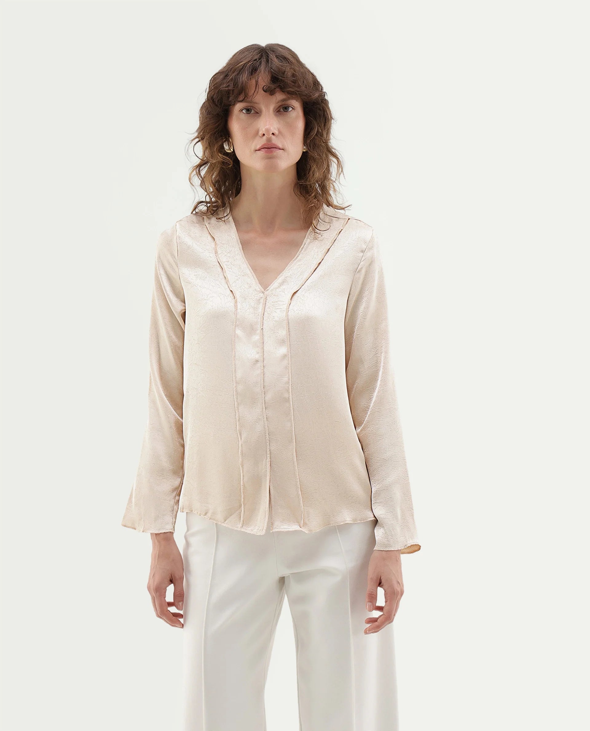 Rareism Women's Glan Beige Polyester Relaxed Fit Top