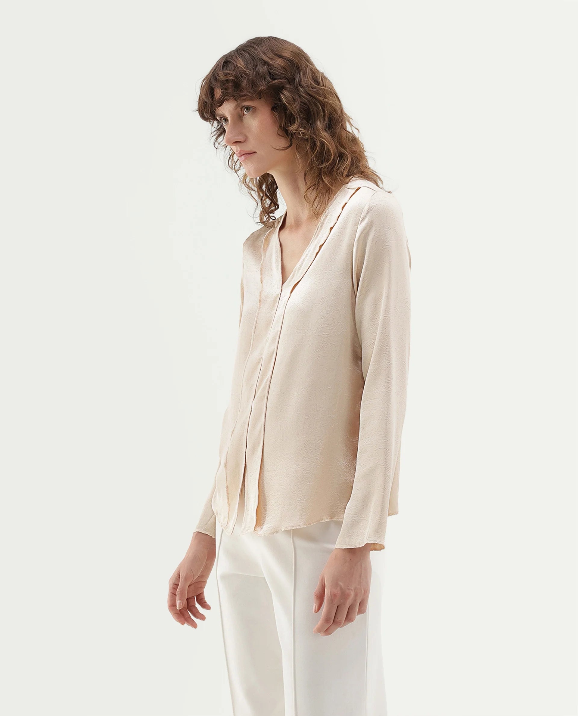 Rareism Women's Glan Beige Polyester Relaxed Fit Top