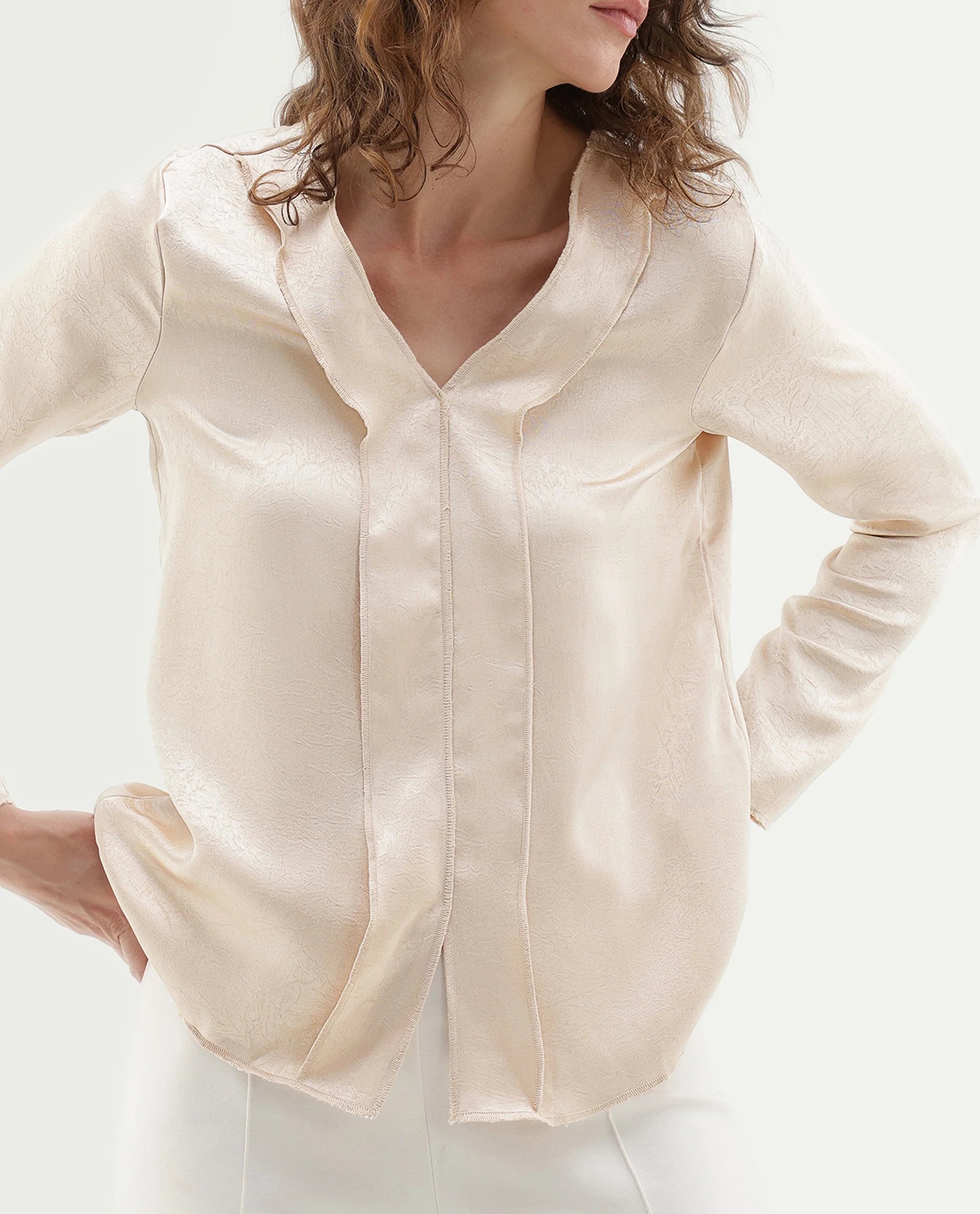 Rareism Women's Glan Beige Polyester Relaxed Fit Top