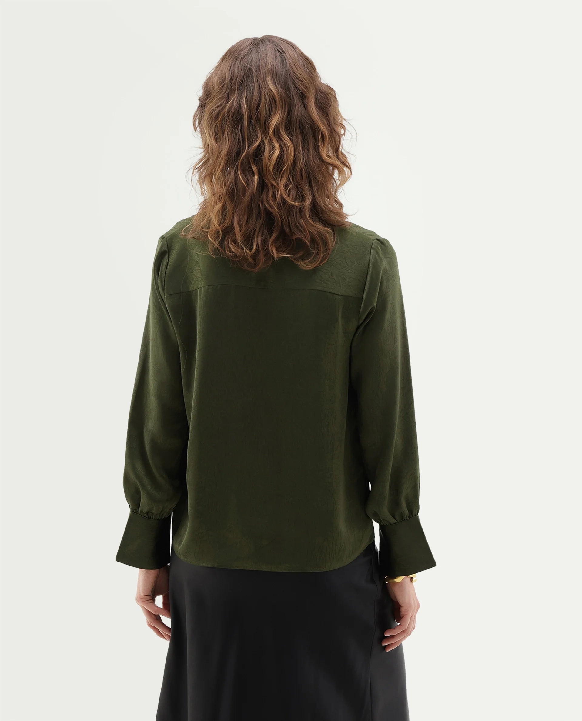 Rareism Women's Glania Dark Olive Polyester Regular Fit Top