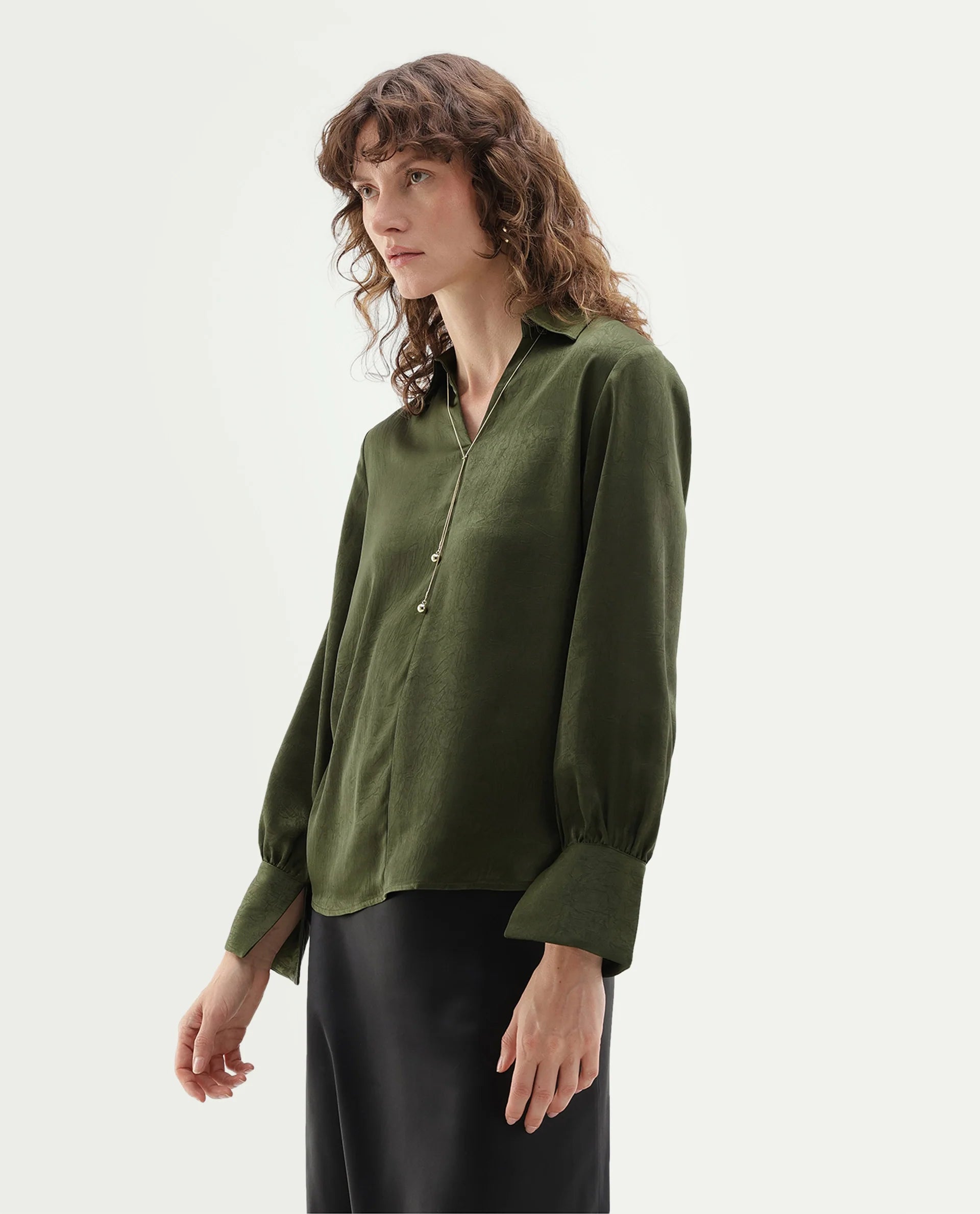 Rareism Women's Glania Dark Olive Polyester Regular Fit Top