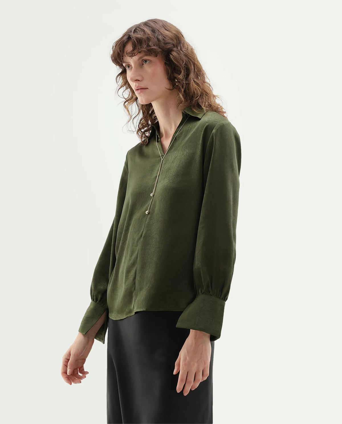 Rareism Women's Glania Dark Olive Polyester Regular Fit Top