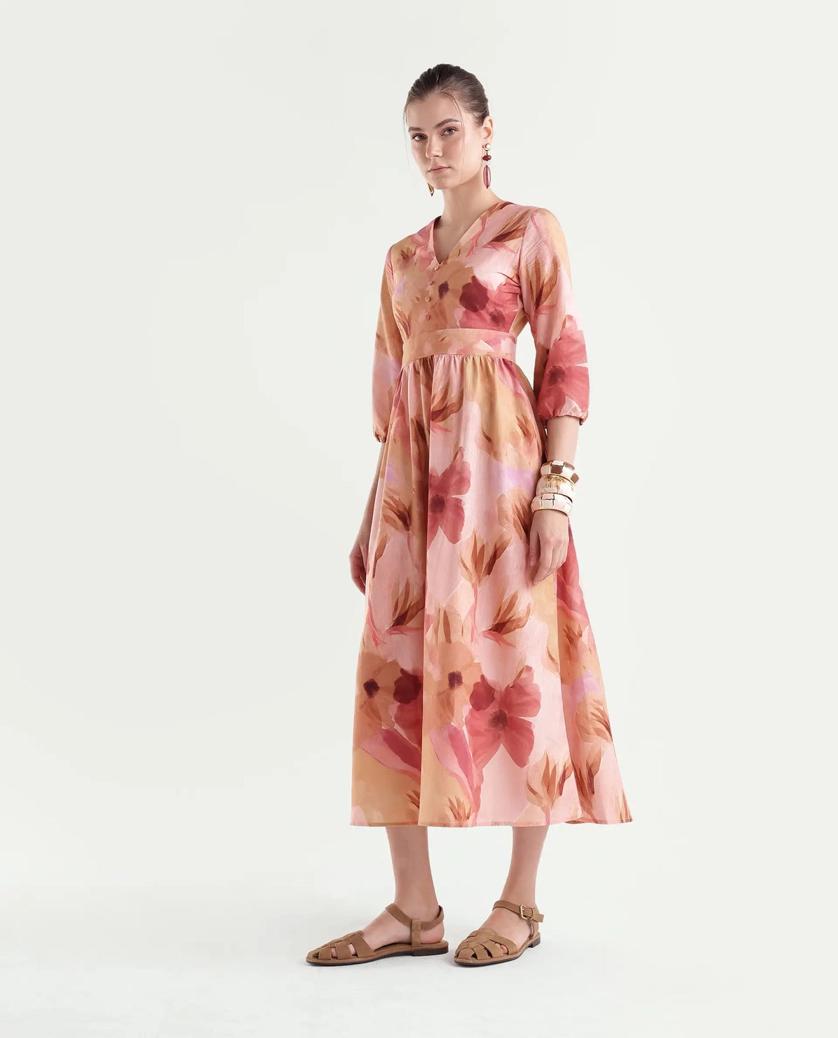 Rareism Women's Futox Multi Cotton Button And Zip Fit And Flare Floral Print Dress
