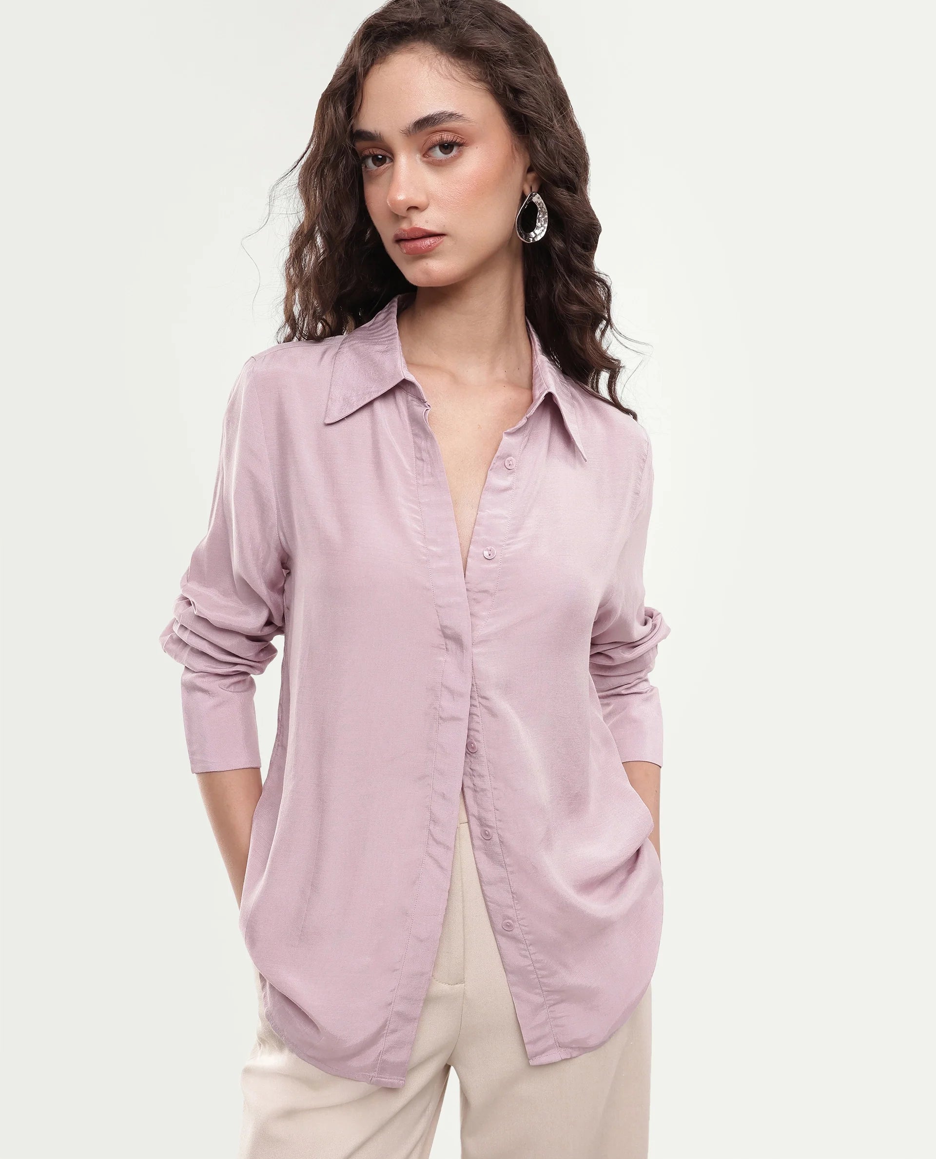 Rareism Women's Irena Dusky Pink Viscose Blend Button Regular Fit Shirt