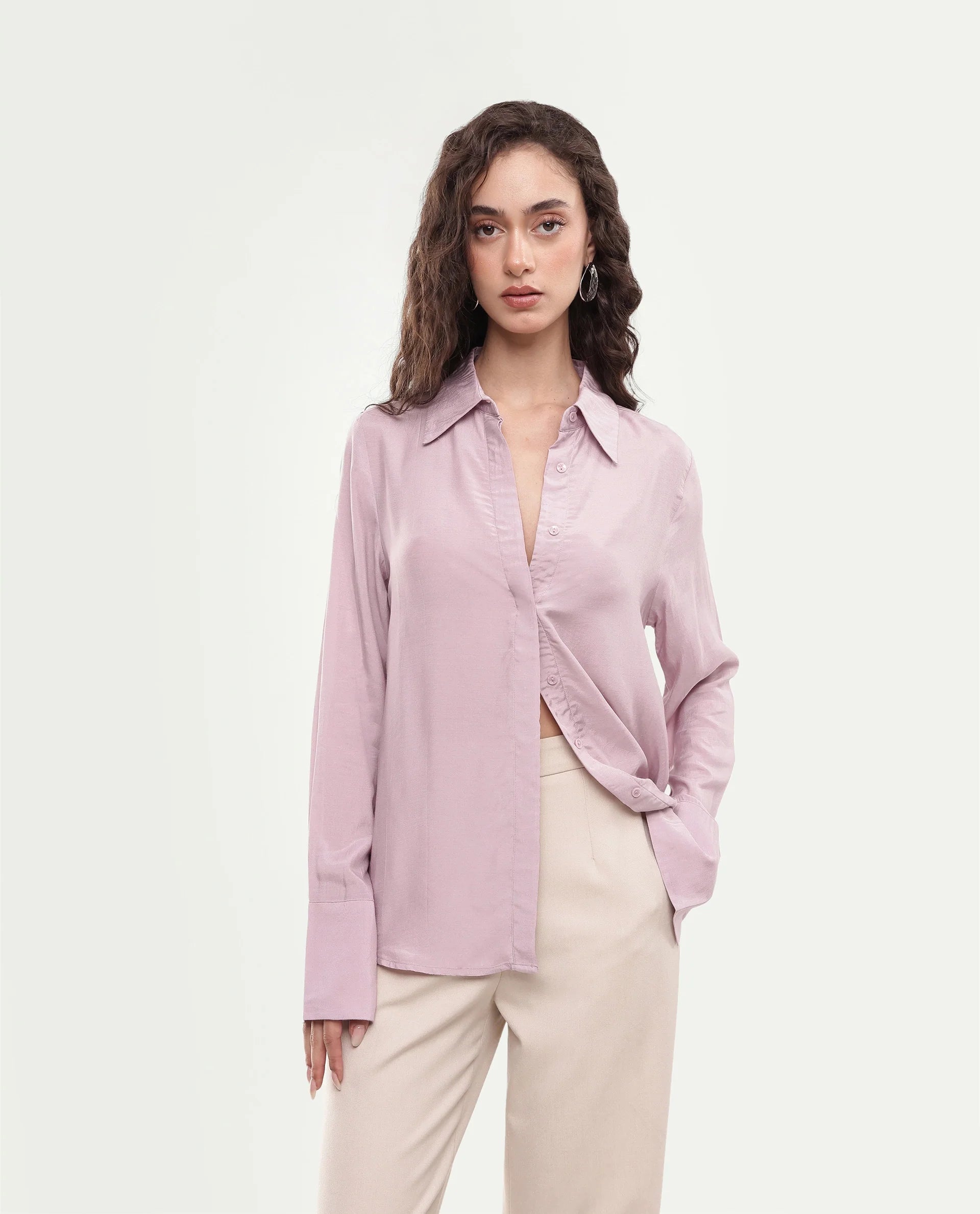 Rareism Women's Irena Dusky Pink Viscose Blend Button Regular Fit Shirt