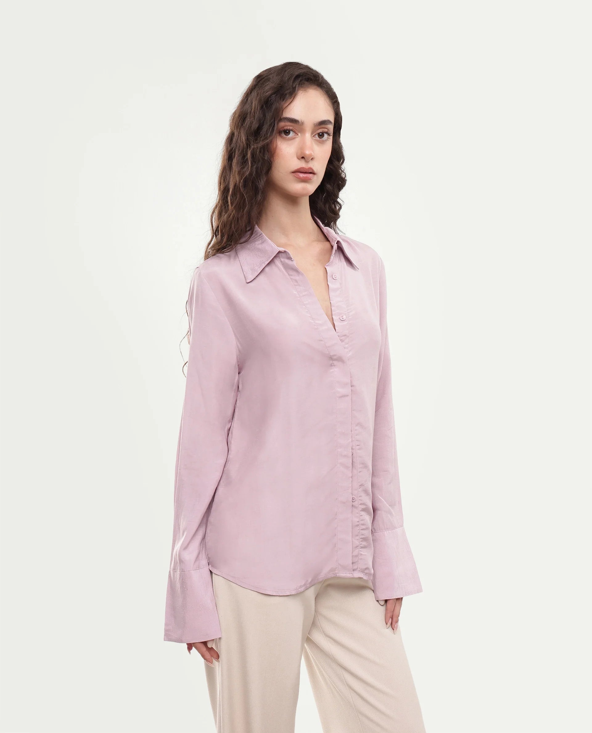 Rareism Women's Irena Dusky Pink Viscose Blend Button Regular Fit Shirt