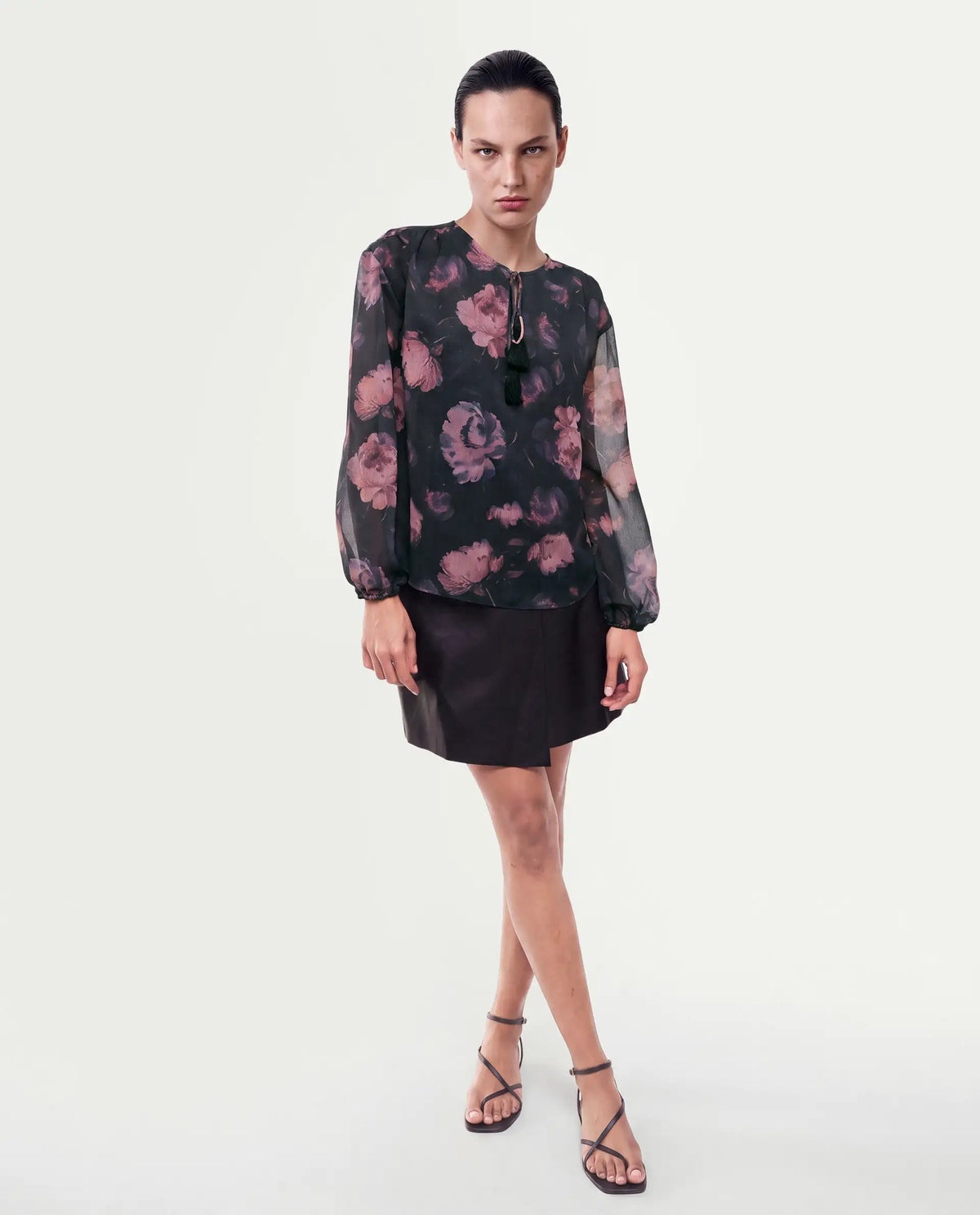 Rareism Women's Ivani Black Polyester Tie-Up Regular Fit Floral Print Top