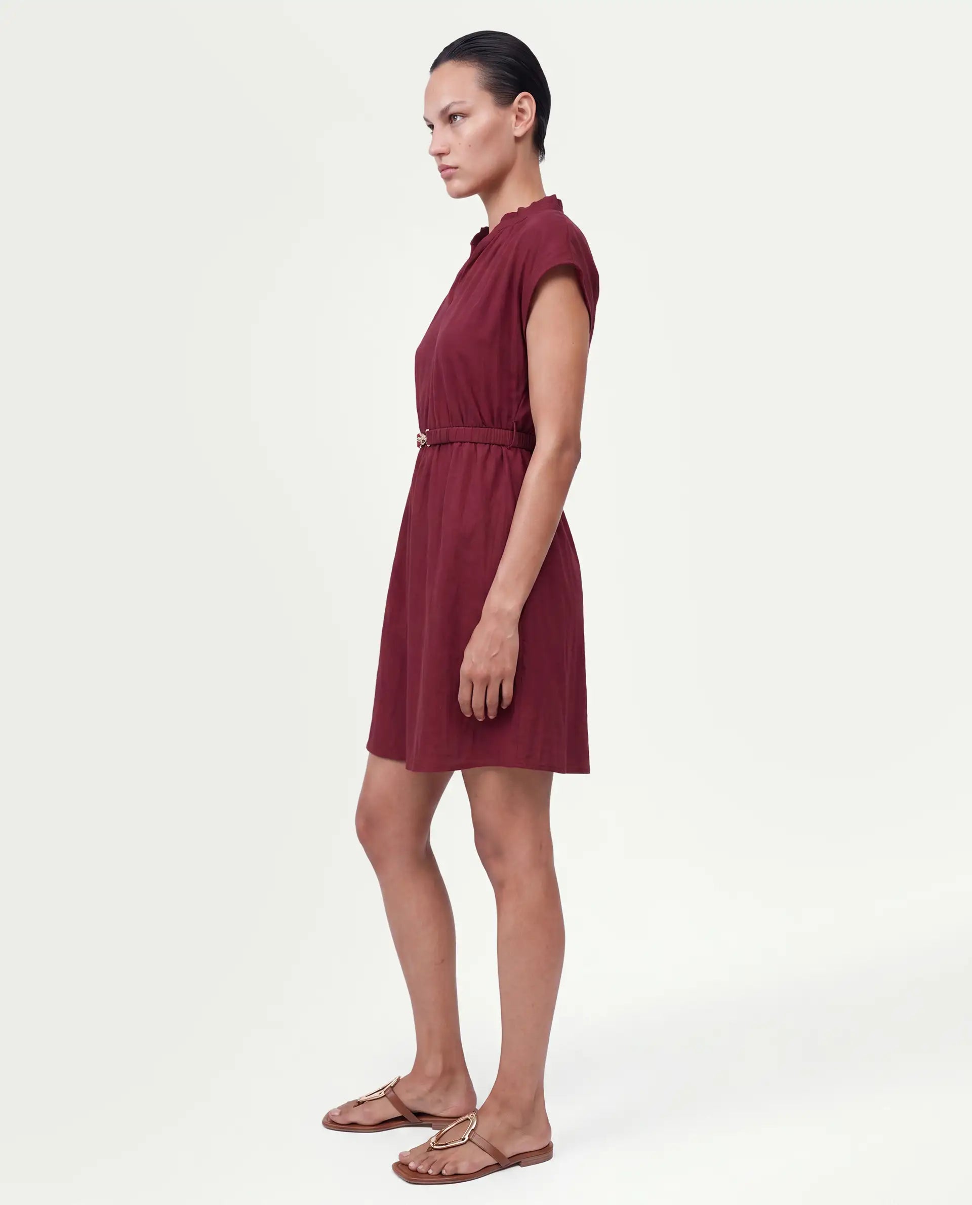 Rareism Women's Fenty Dark Red Cotton Pull-On A-Line Dress